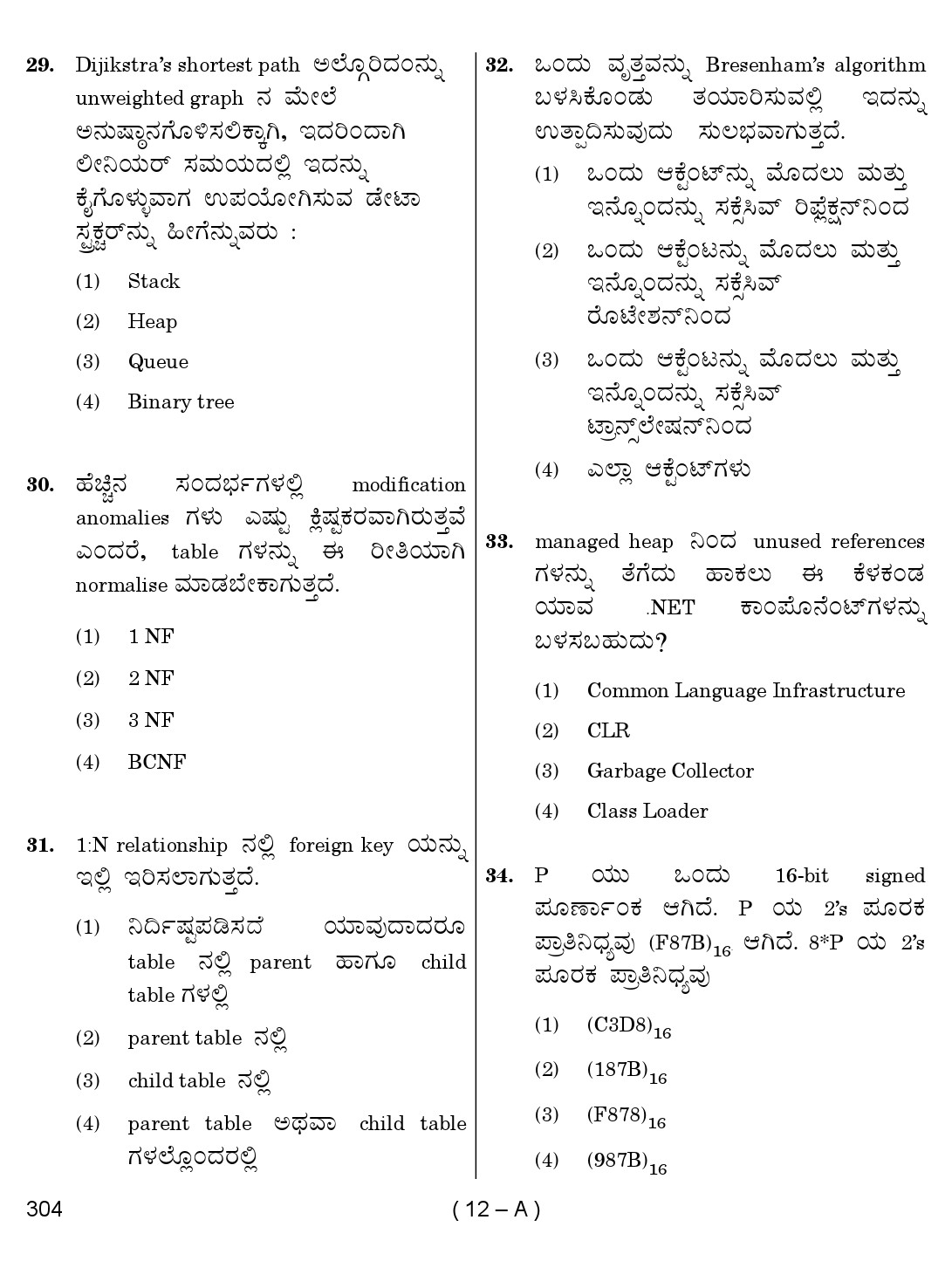 Karnataka PSC Computer Science Teachers Exam Sample Question Paper 2018 12