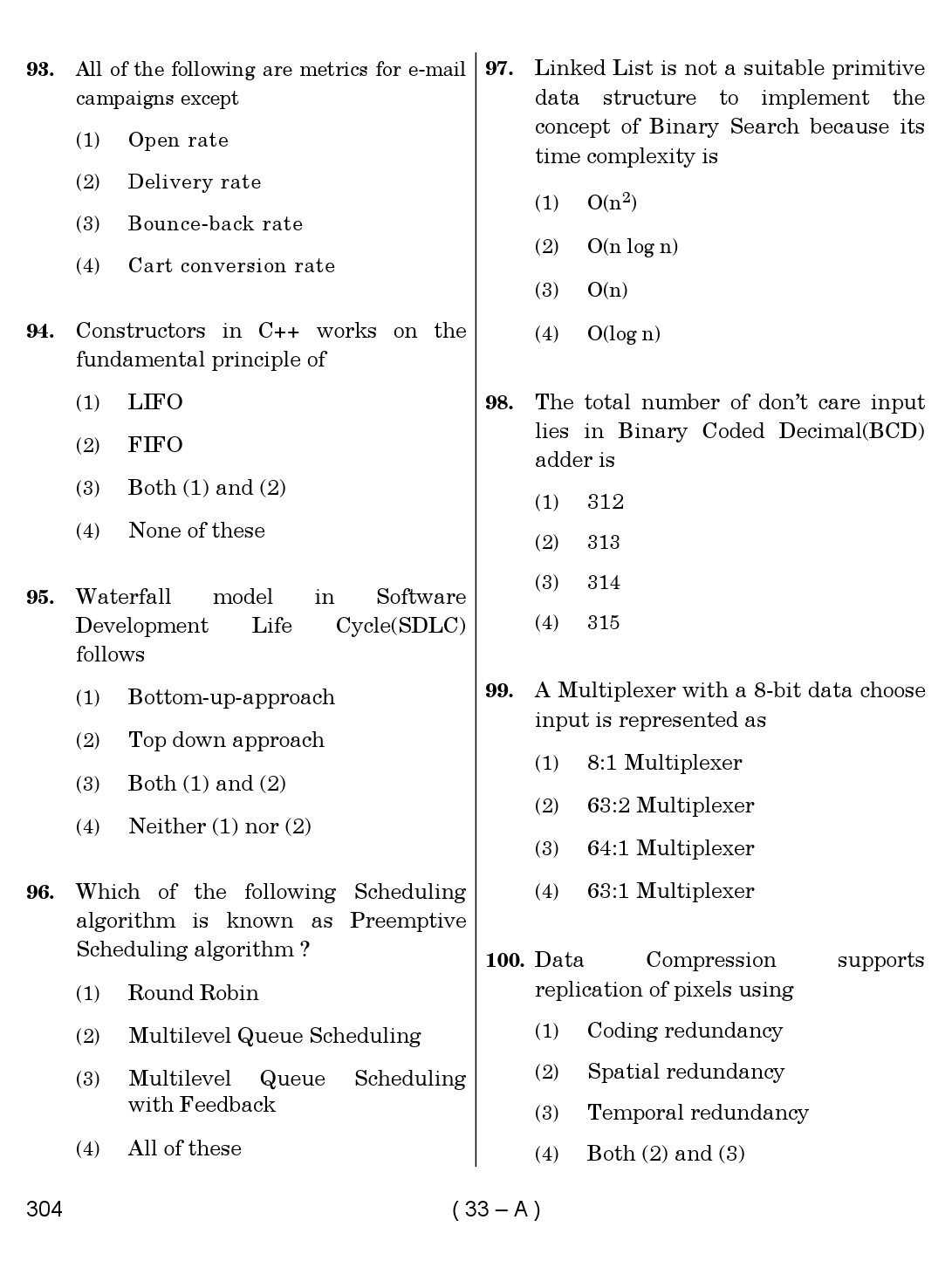 Karnataka PSC Computer Science Teachers Exam Sample Question Paper 2018 33
