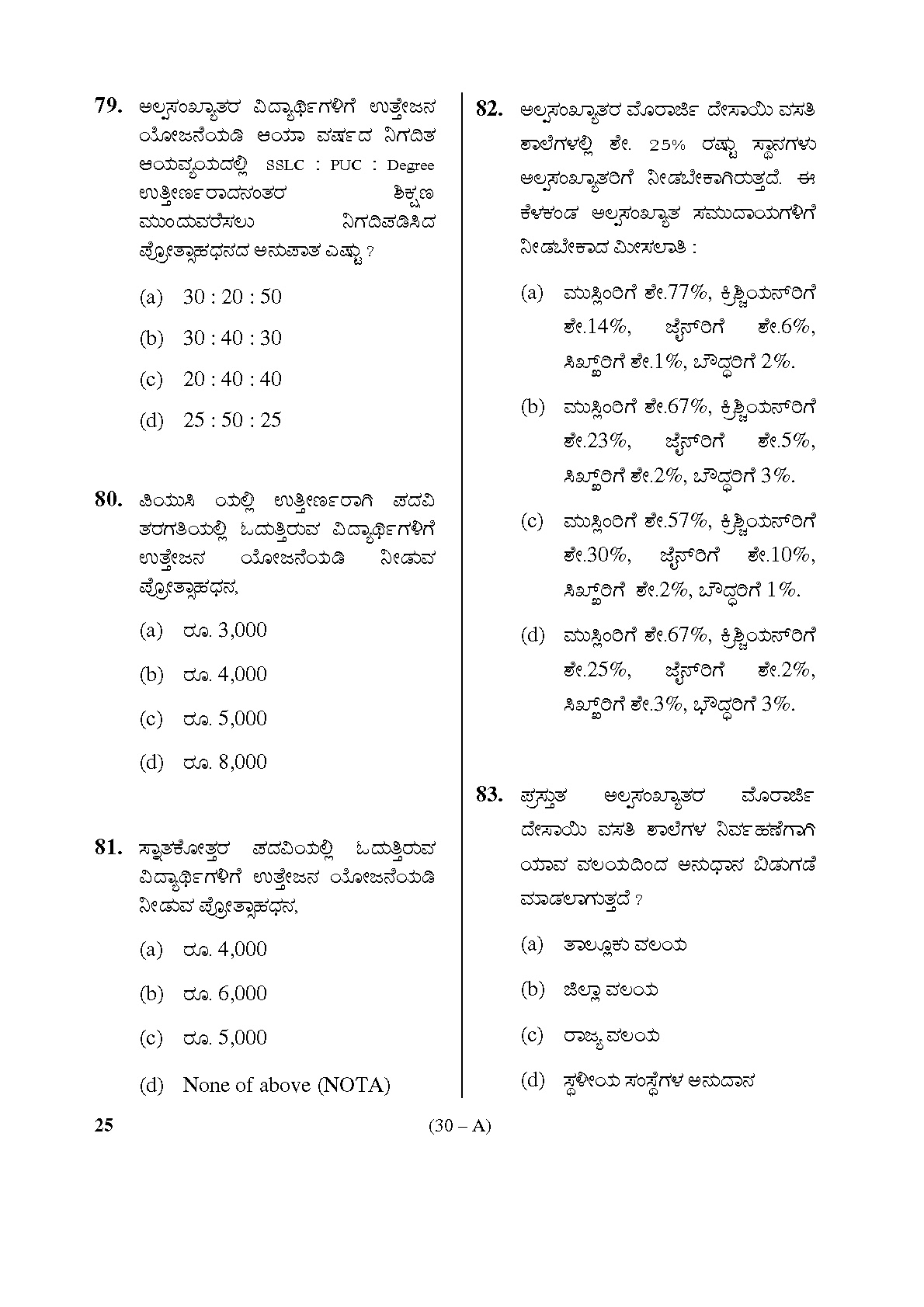 Karnataka PSC Computer Science Teachers Exam Sample Question Paper Subject code 25 30