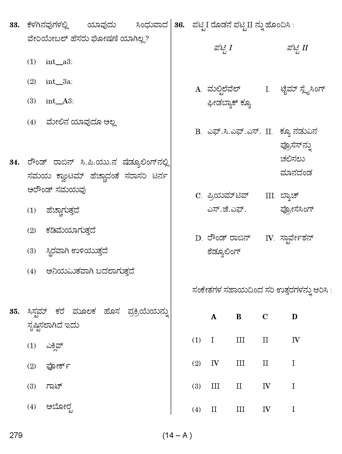 Karnataka PSC Computer Science Teachers Exam Sample Question Paper Subject code 279 14