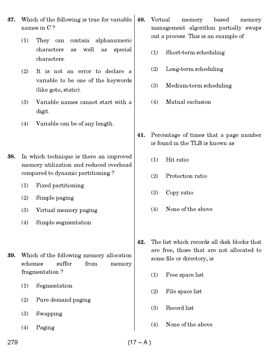 Karnataka PSC Computer Science Teachers Exam Sample Question Paper Subject code 279 17