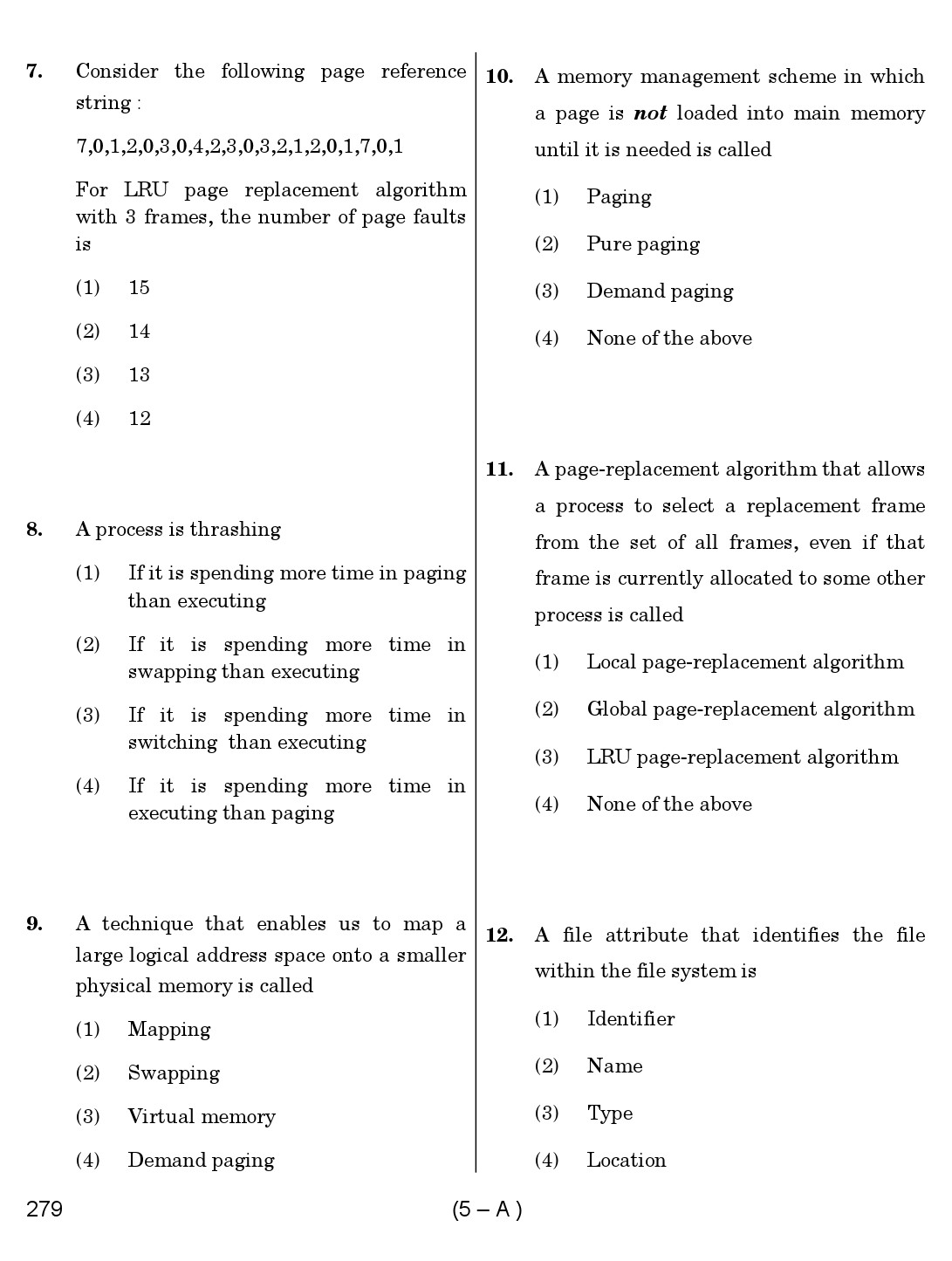 Karnataka PSC Computer Science Teachers Exam Sample Question Paper Subject code 279 5