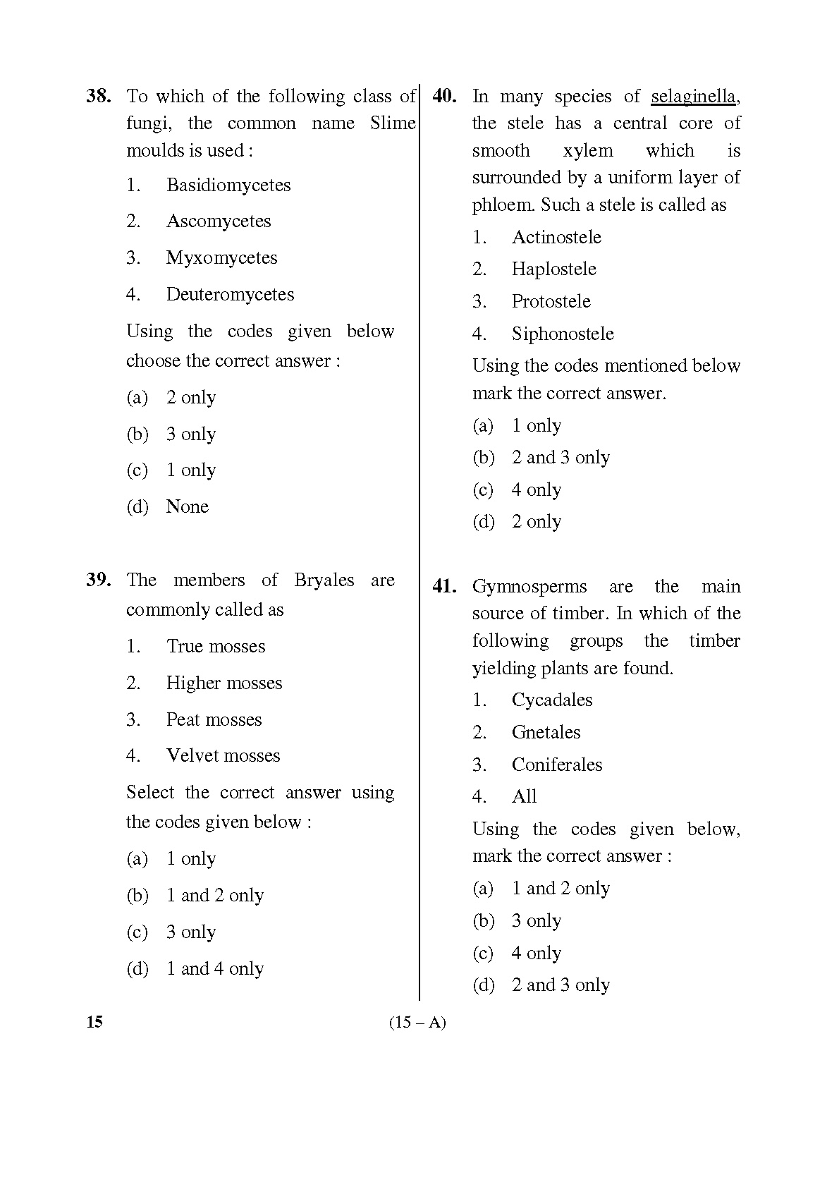 Karnataka PSC General Science Teachers Exam Sample Question Paper Subject code 15 15