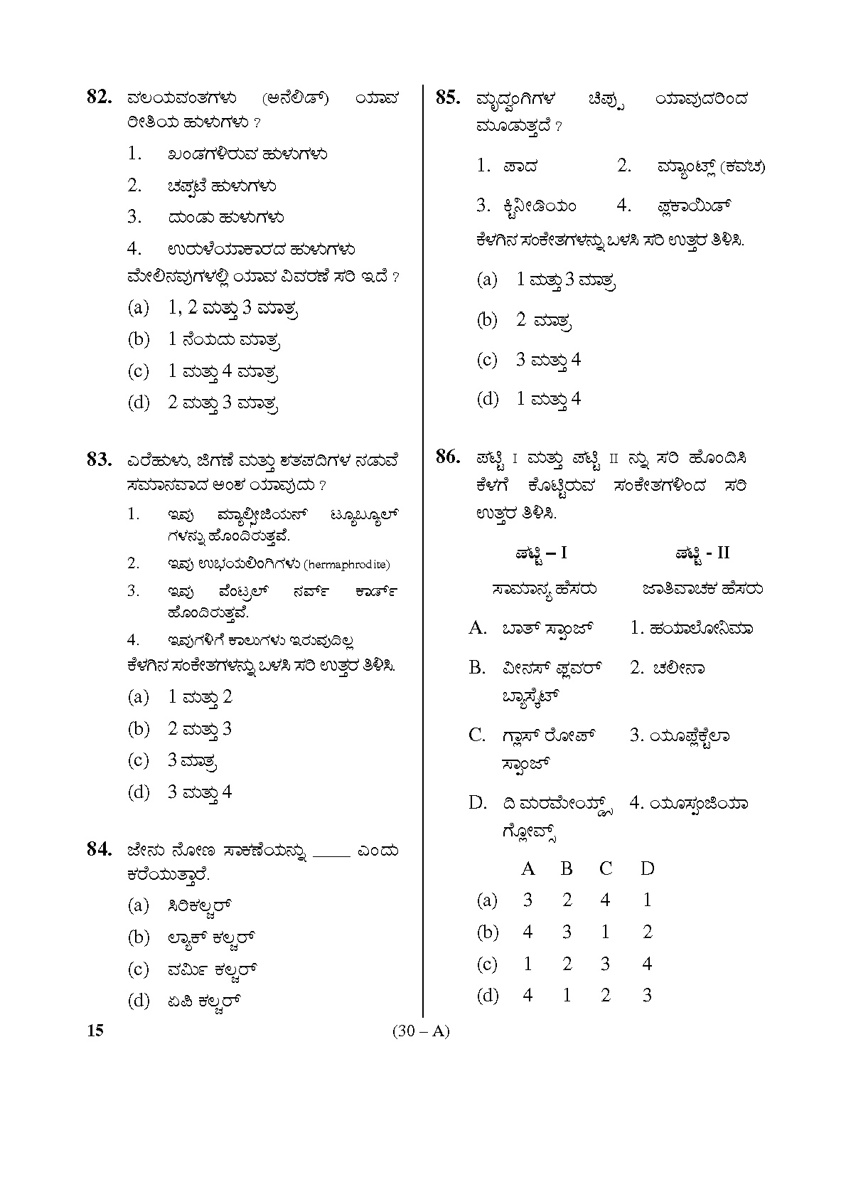 Karnataka PSC General Science Teachers Exam Sample Question Paper Subject code 15 30