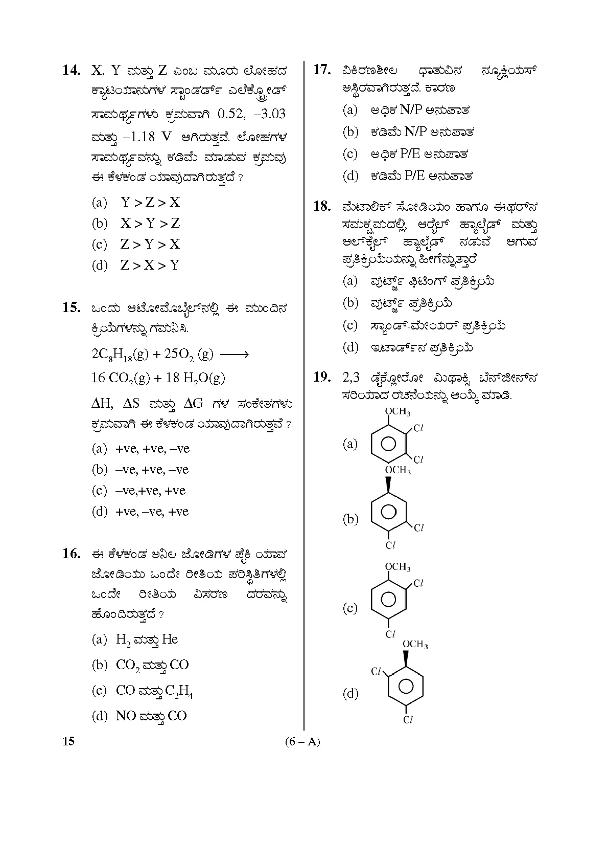 Karnataka PSC General Science Teachers Exam Sample Question Paper Subject code 15 6