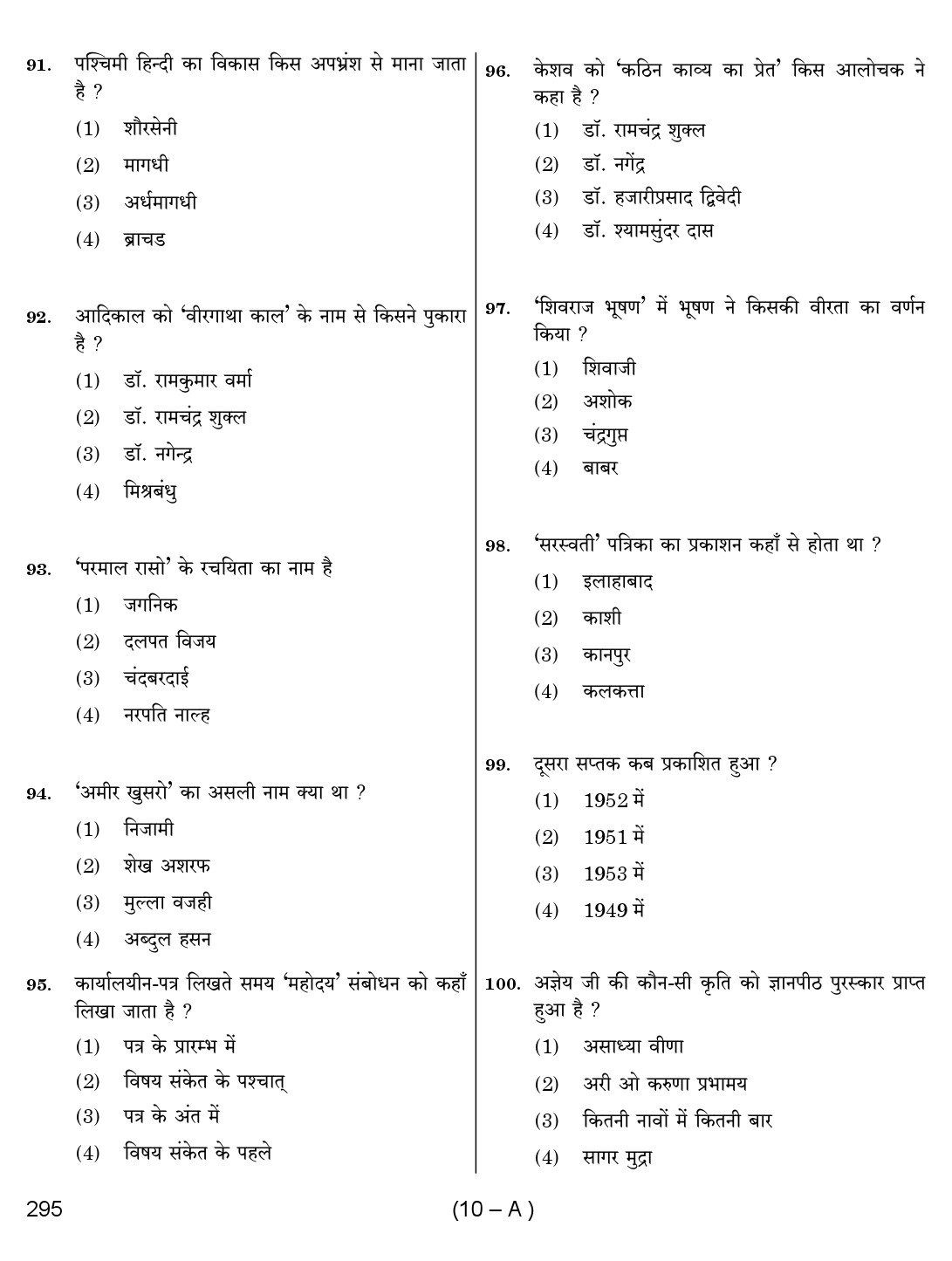 Karnataka PSC Hindi Teacher Exam Sample Question Paper 2018 10