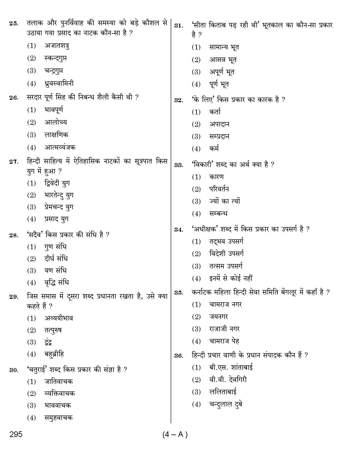 Karnataka PSC Hindi Teacher Exam Sample Question Paper 2018 4