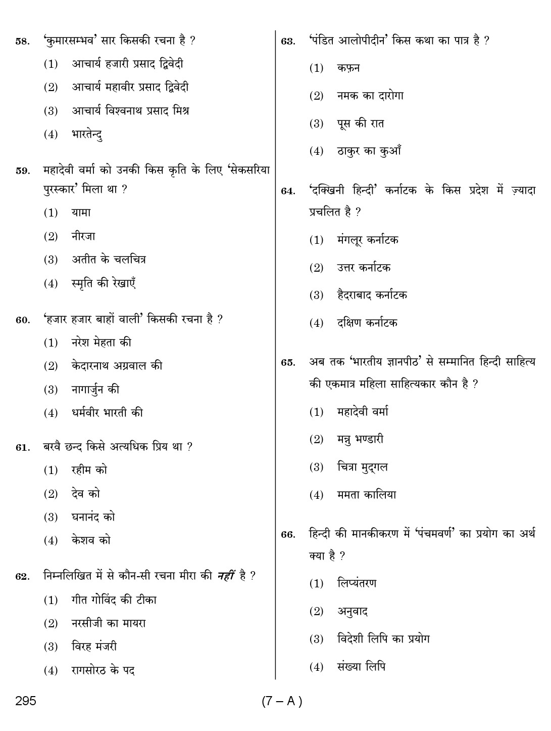 Karnataka PSC Hindi Teacher Exam Sample Question Paper 2018 7
