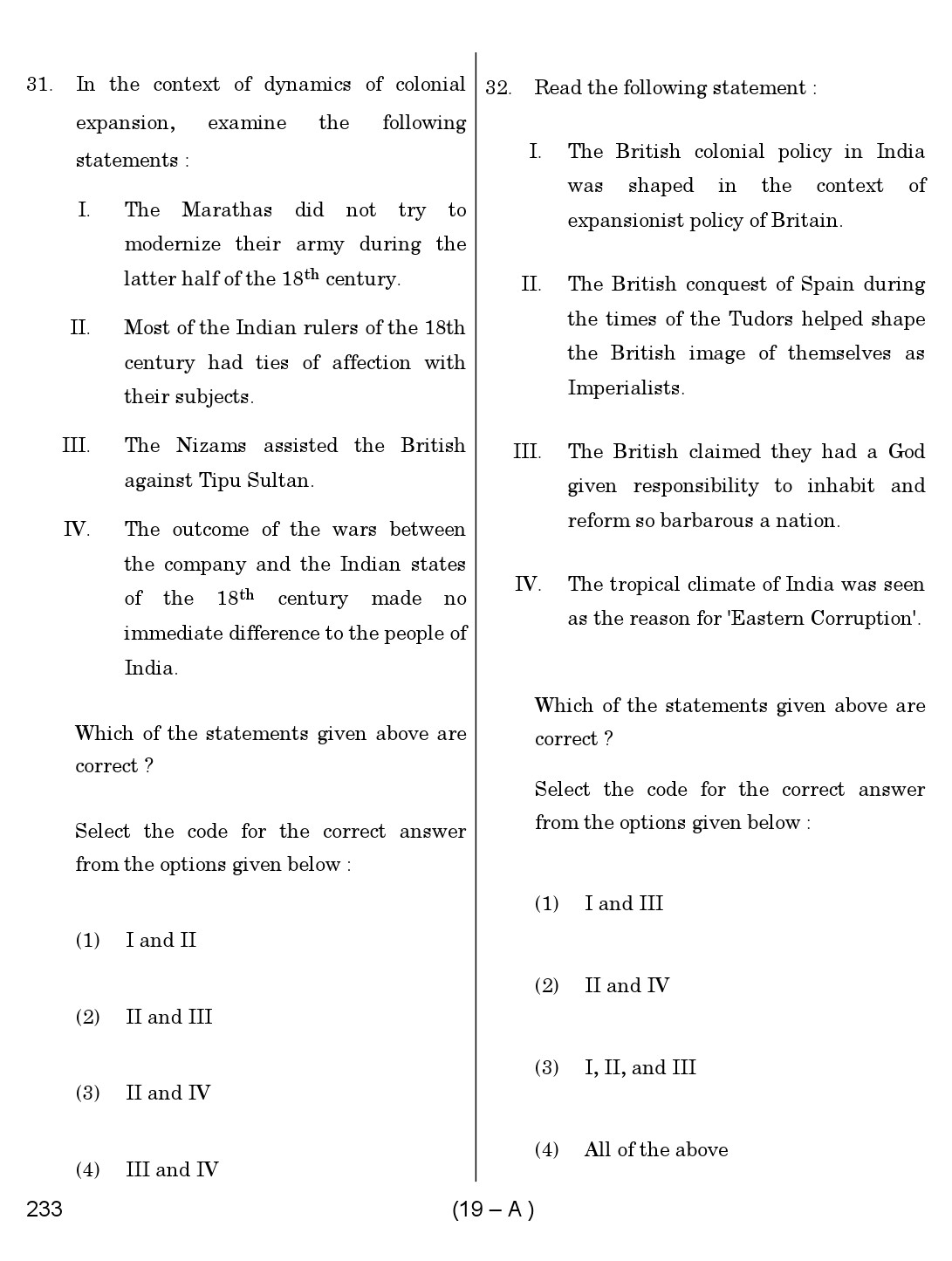Karnataka PSC History Teacher Exam Sample Question Paper Subject code 233 19