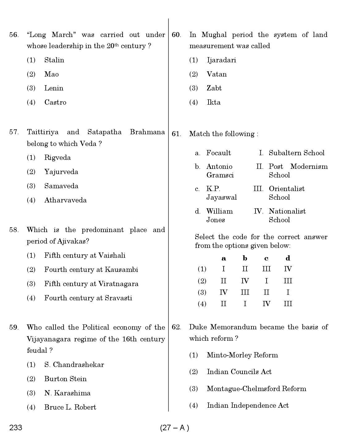 Karnataka PSC History Teacher Exam Sample Question Paper Subject code 233 27