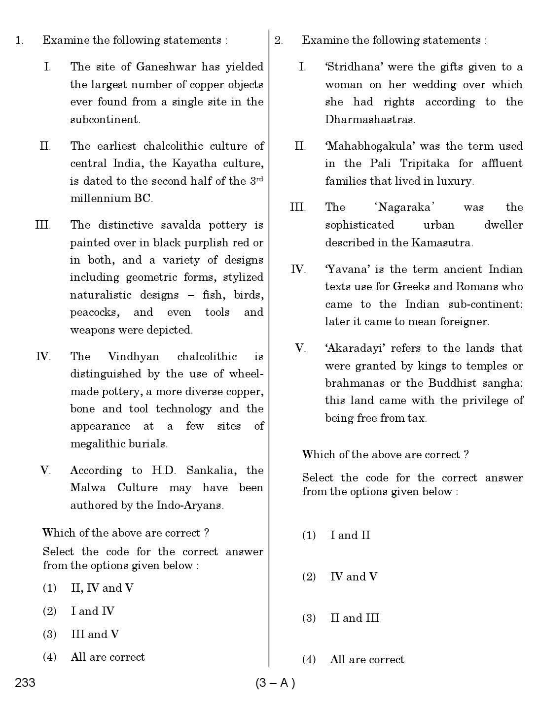 Karnataka PSC History Teacher Exam Sample Question Paper Subject code 233 3