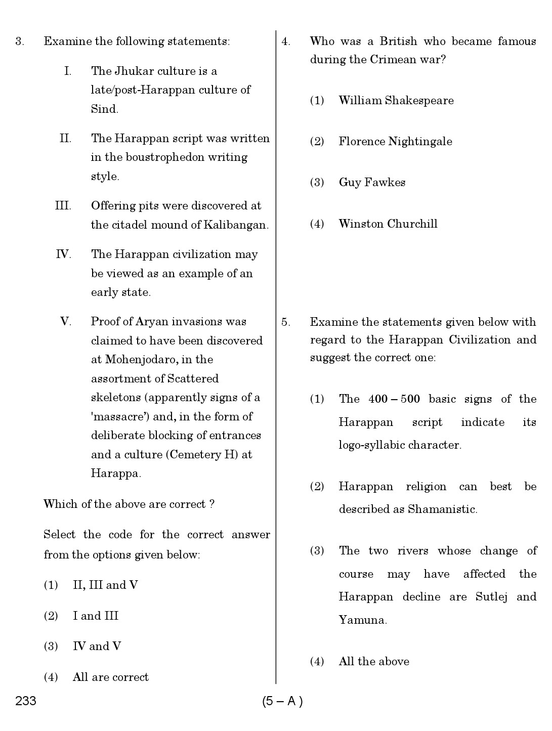 Karnataka PSC History Teacher Exam Sample Question Paper Subject code 233 5