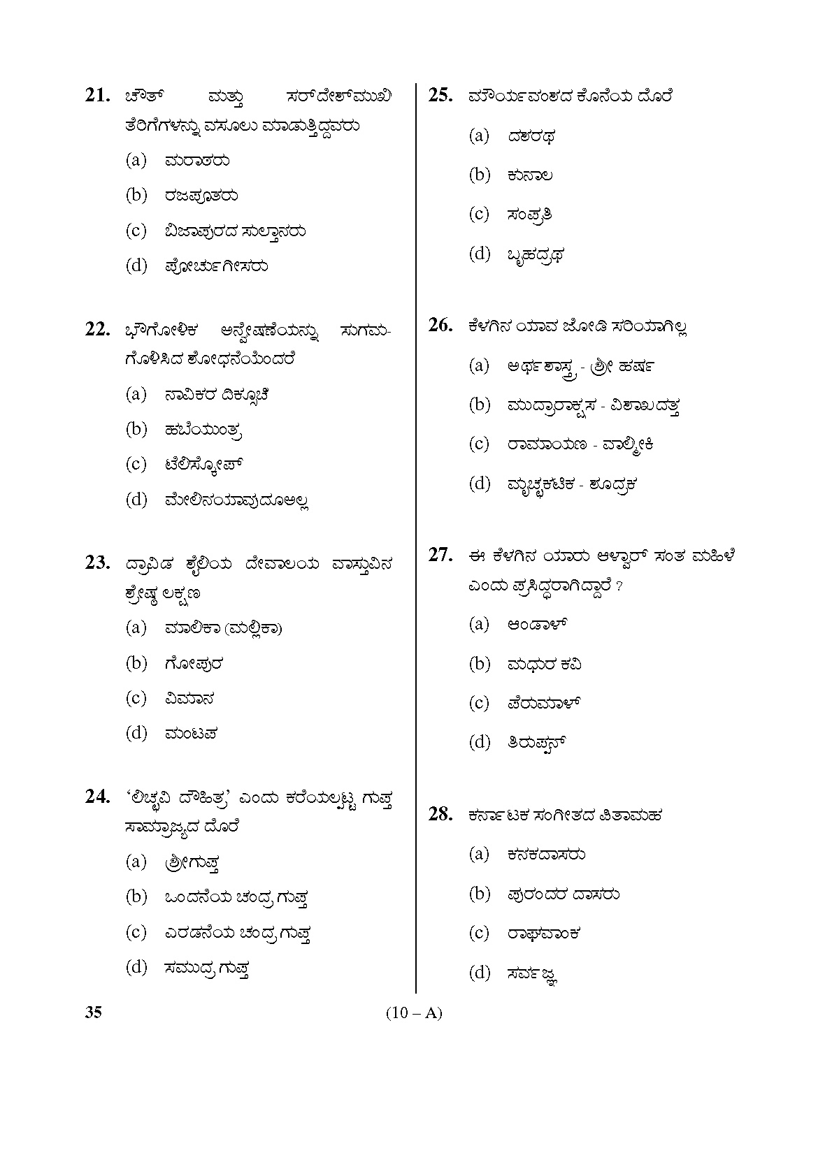 Karnataka PSC Kannada Teacher Exam Sample Question Paper Subject code 35 10