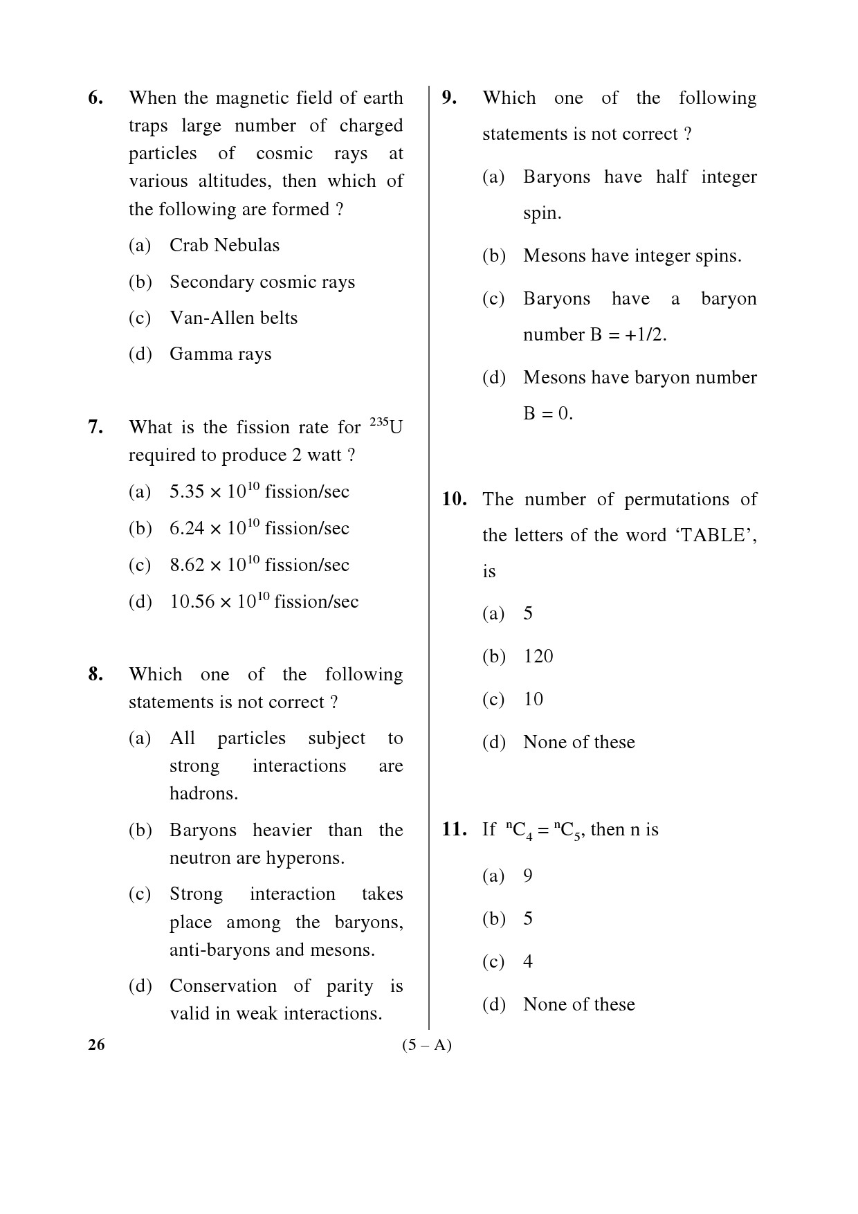 Karnataka PSC Mathematics Teacher Exam Sample Question Paper Subject code 26 5