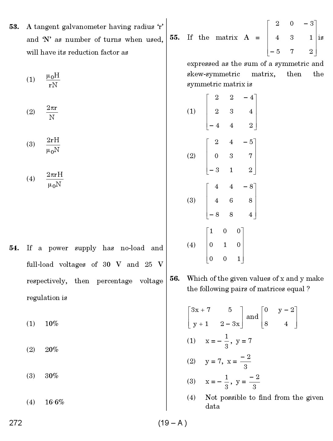 Karnataka PSC Mathematics Teacher Exam Sample Question Paper Subject code 272 19