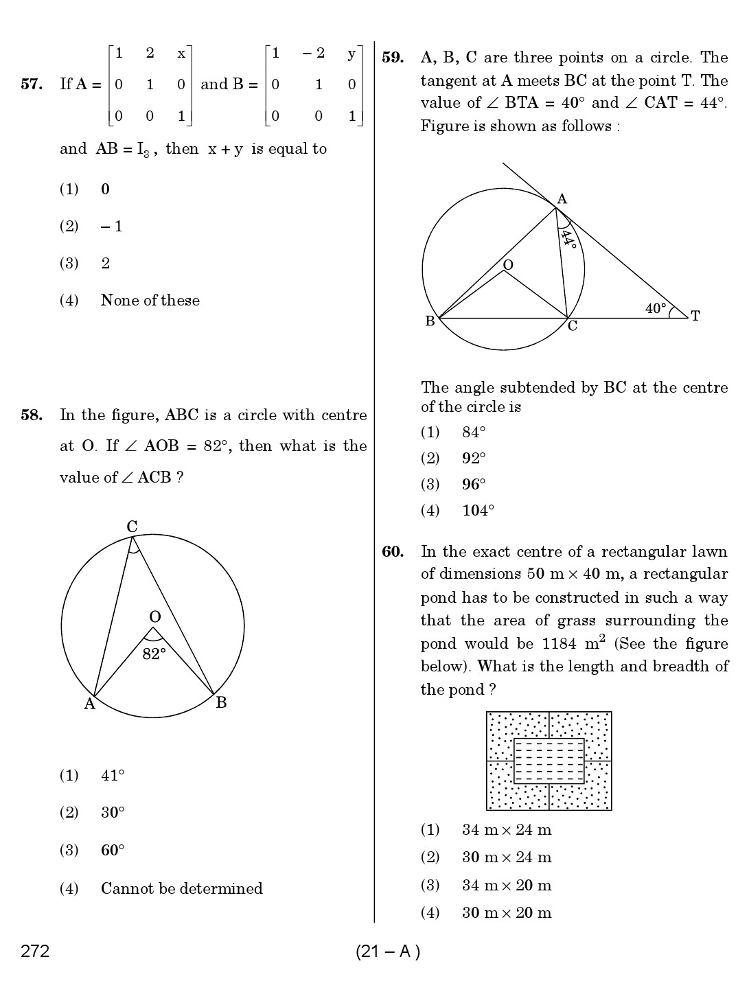 Karnataka PSC Mathematics Teacher Exam Sample Question Paper Subject code 272 21