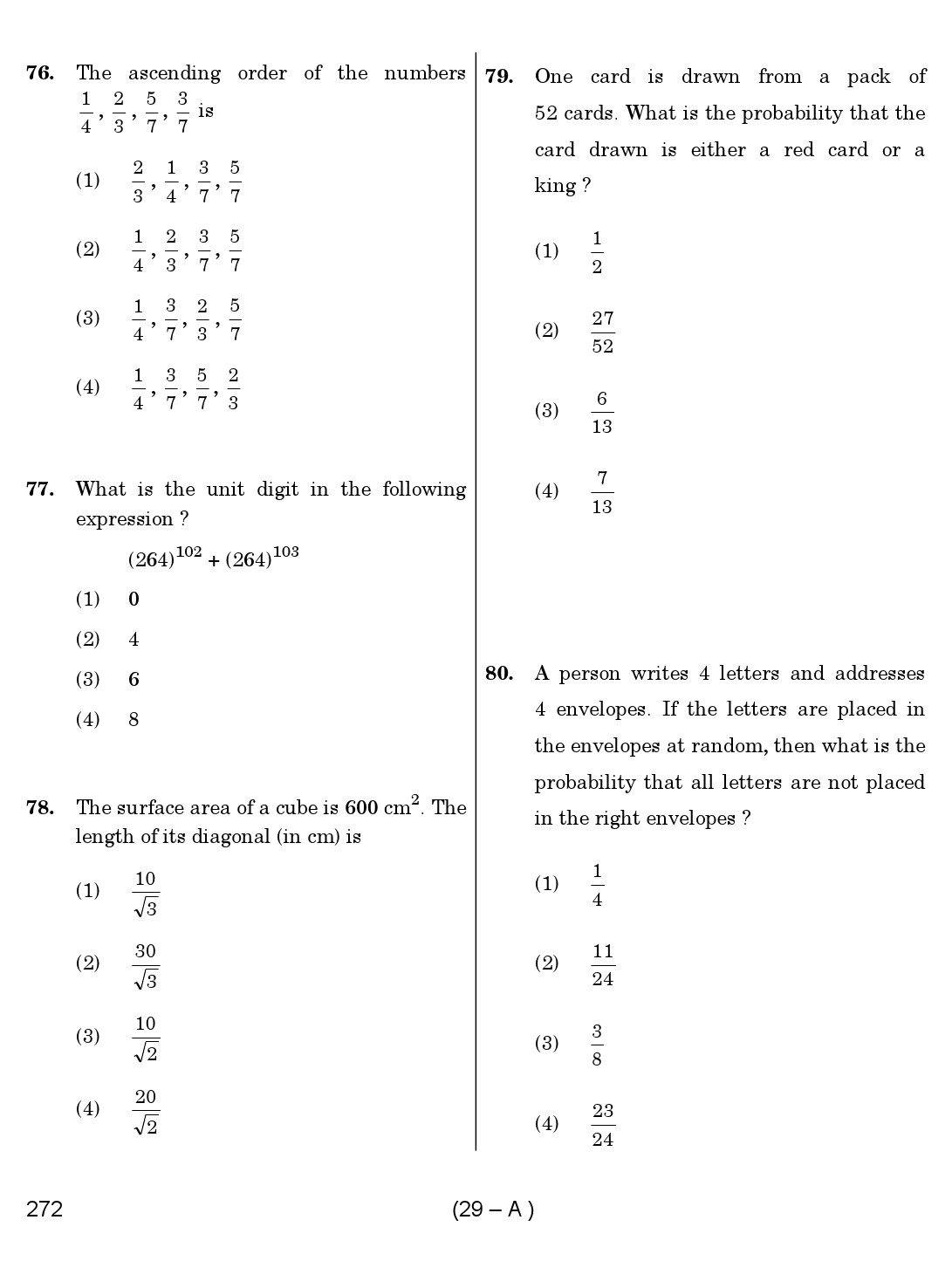 Karnataka PSC Mathematics Teacher Exam Sample Question Paper Subject code 272 29