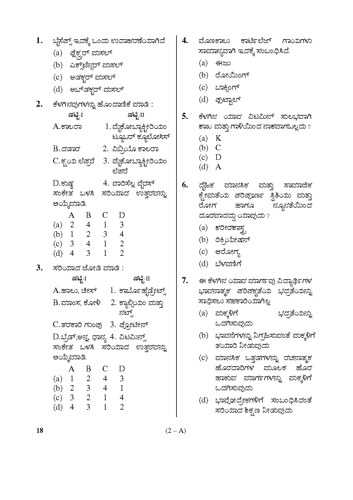 Karnataka PSC Physical Education Teacher Exam Sample Question Paper Subject code 18 2