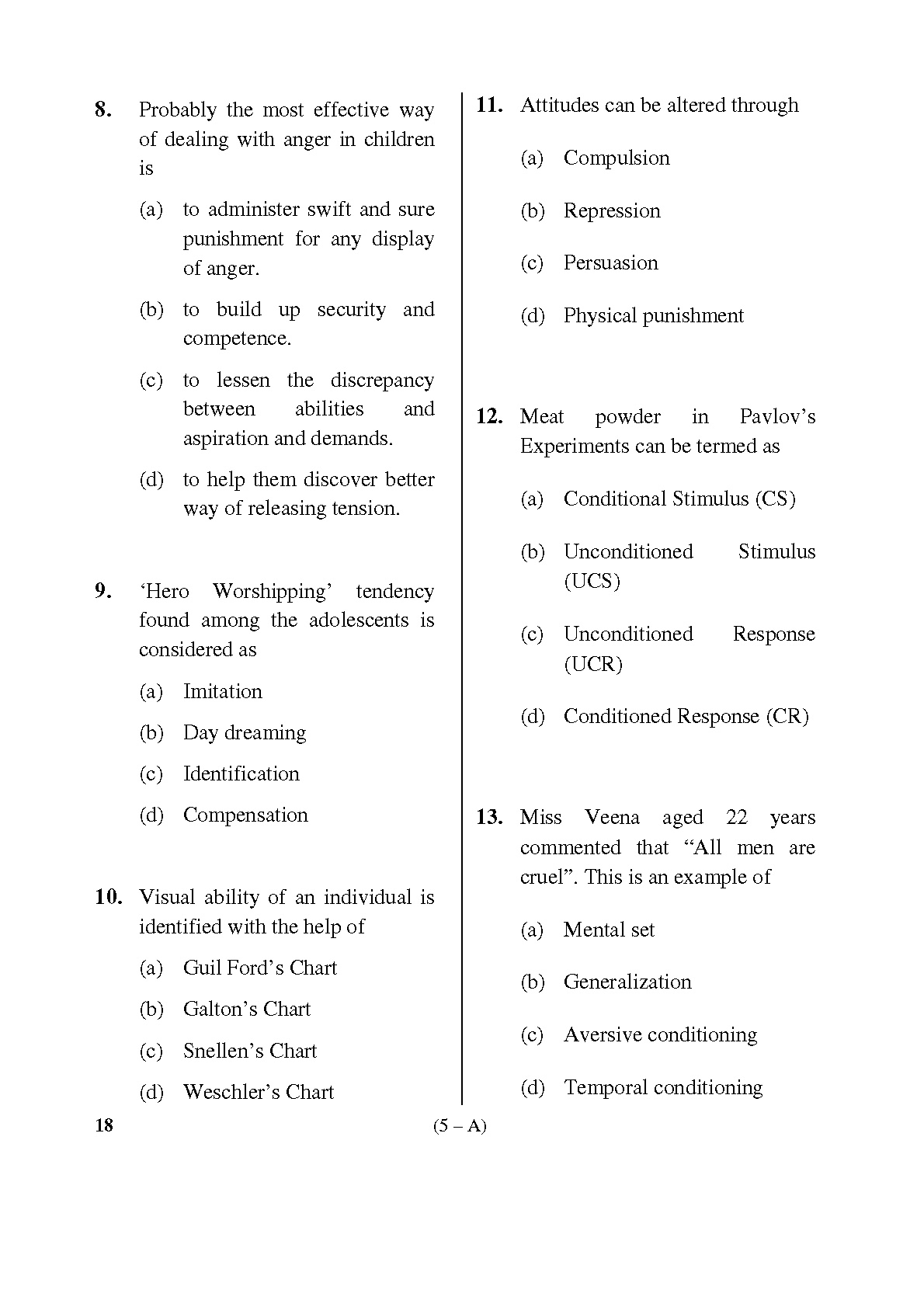 Karnataka PSC Physical Education Teacher Exam Sample Question Paper Subject code 18 5