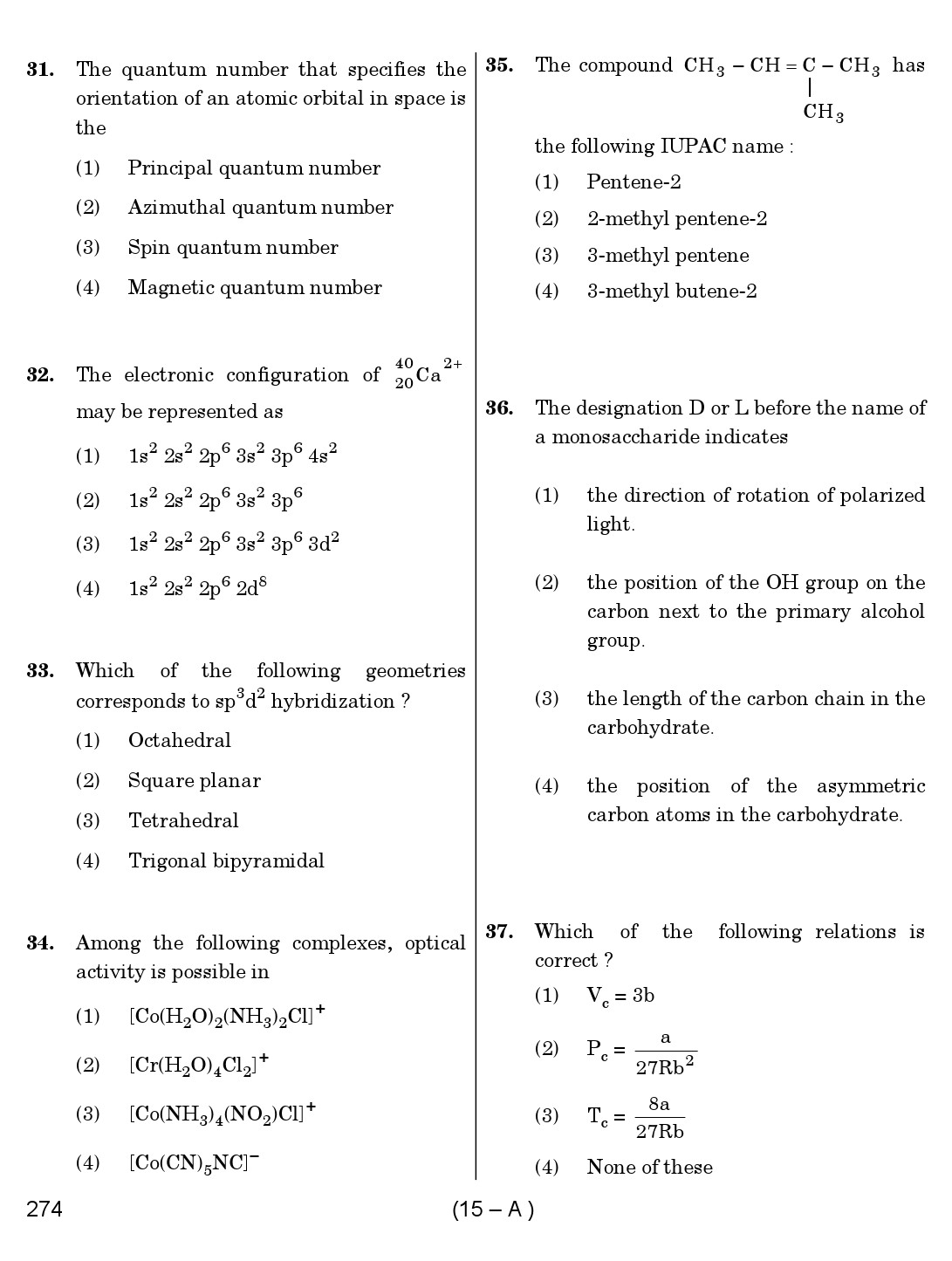 Karnataka PSC Science Teacher Exam Sample Question Paper Subject code 274 15