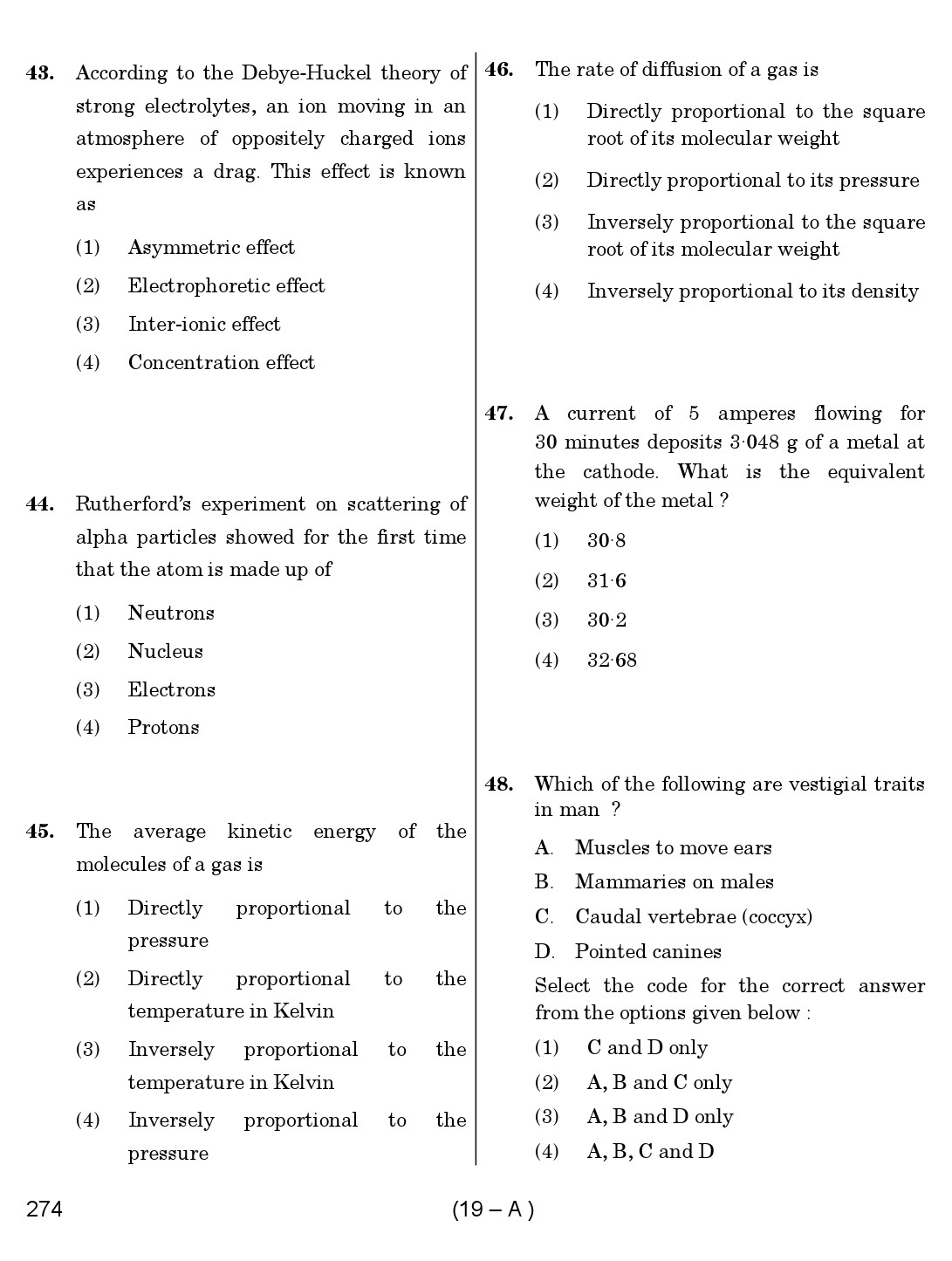 Karnataka PSC Science Teacher Exam Sample Question Paper Subject code 274 19