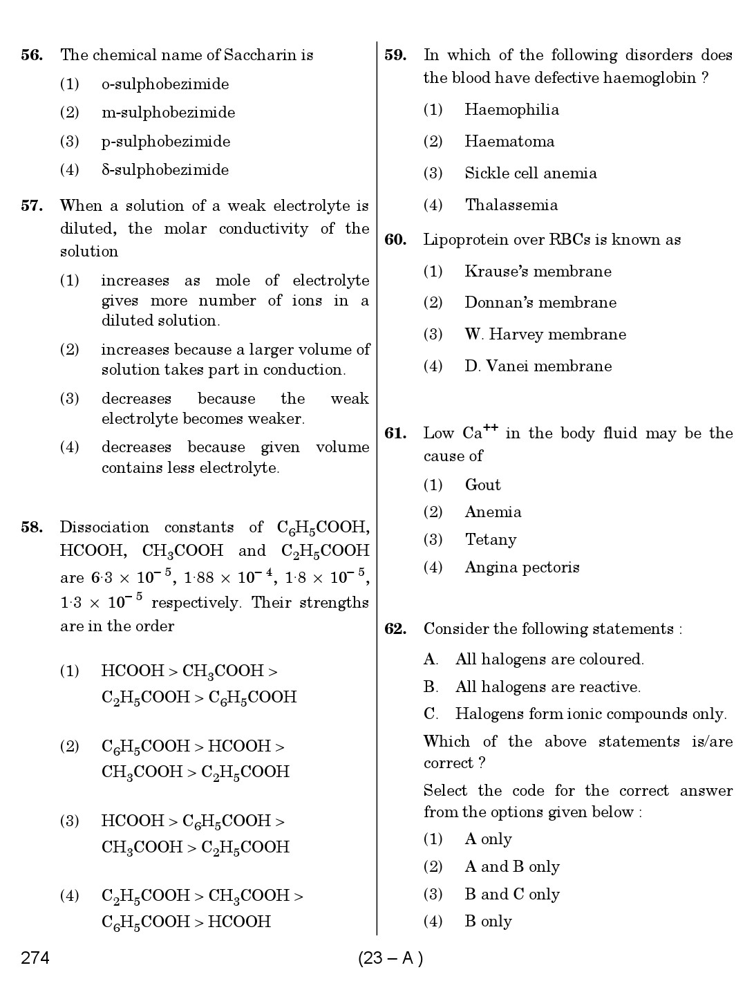 Karnataka PSC Science Teacher Exam Sample Question Paper Subject code 274 23