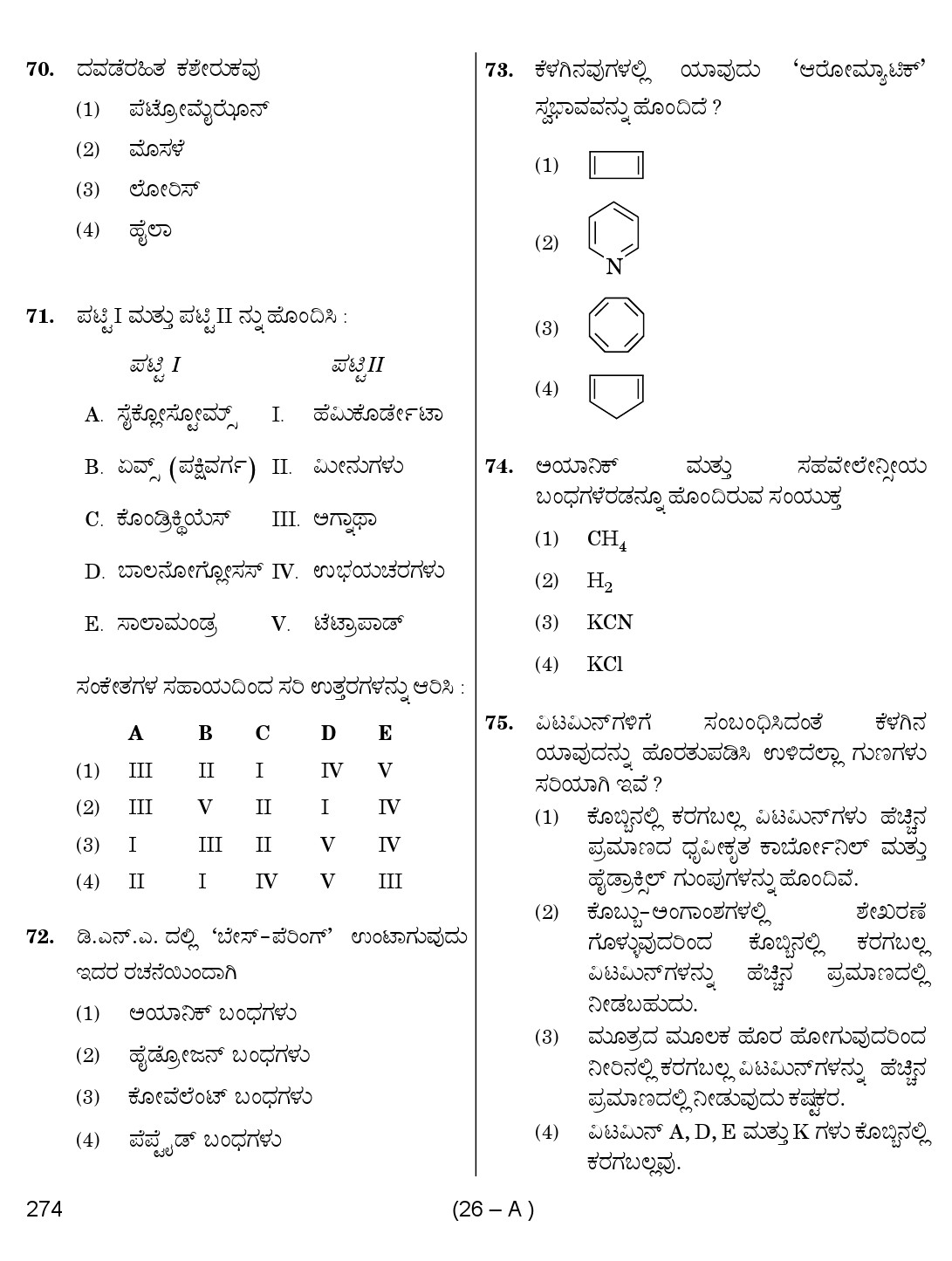 Karnataka PSC Science Teacher Exam Sample Question Paper Subject code 274 26
