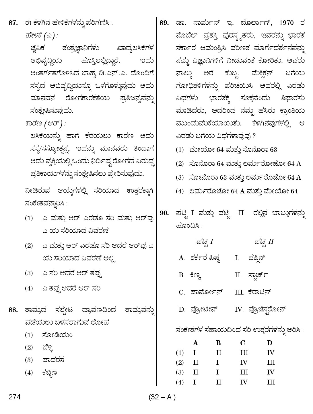 Karnataka PSC Science Teacher Exam Sample Question Paper Subject code 274 32