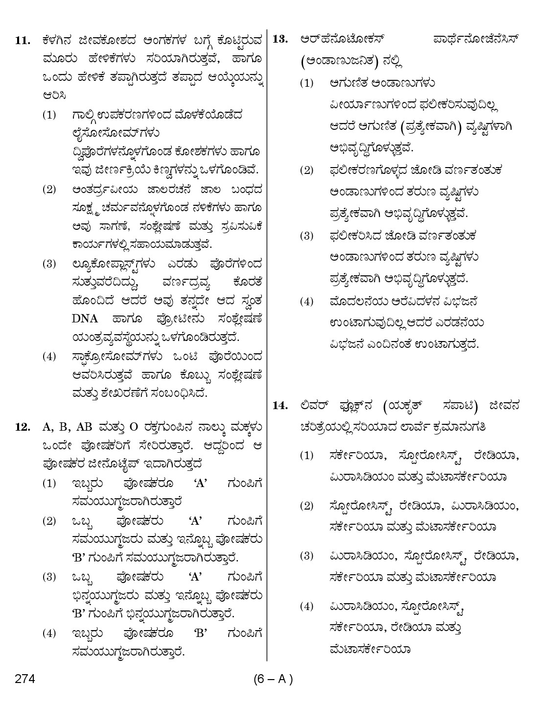 Karnataka PSC Science Teacher Exam Sample Question Paper Subject code 274 6