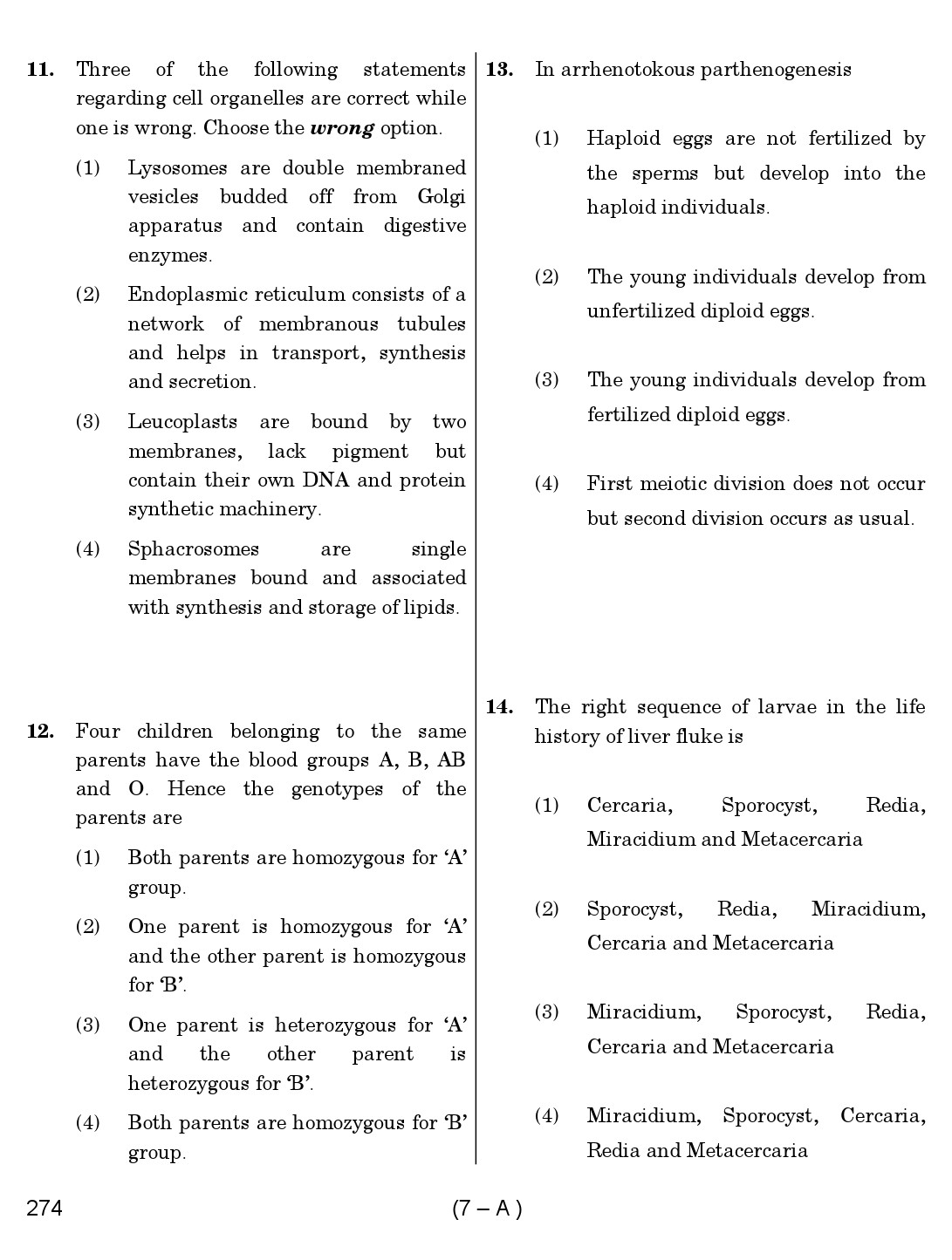 Karnataka PSC Science Teacher Exam Sample Question Paper Subject code 274 7