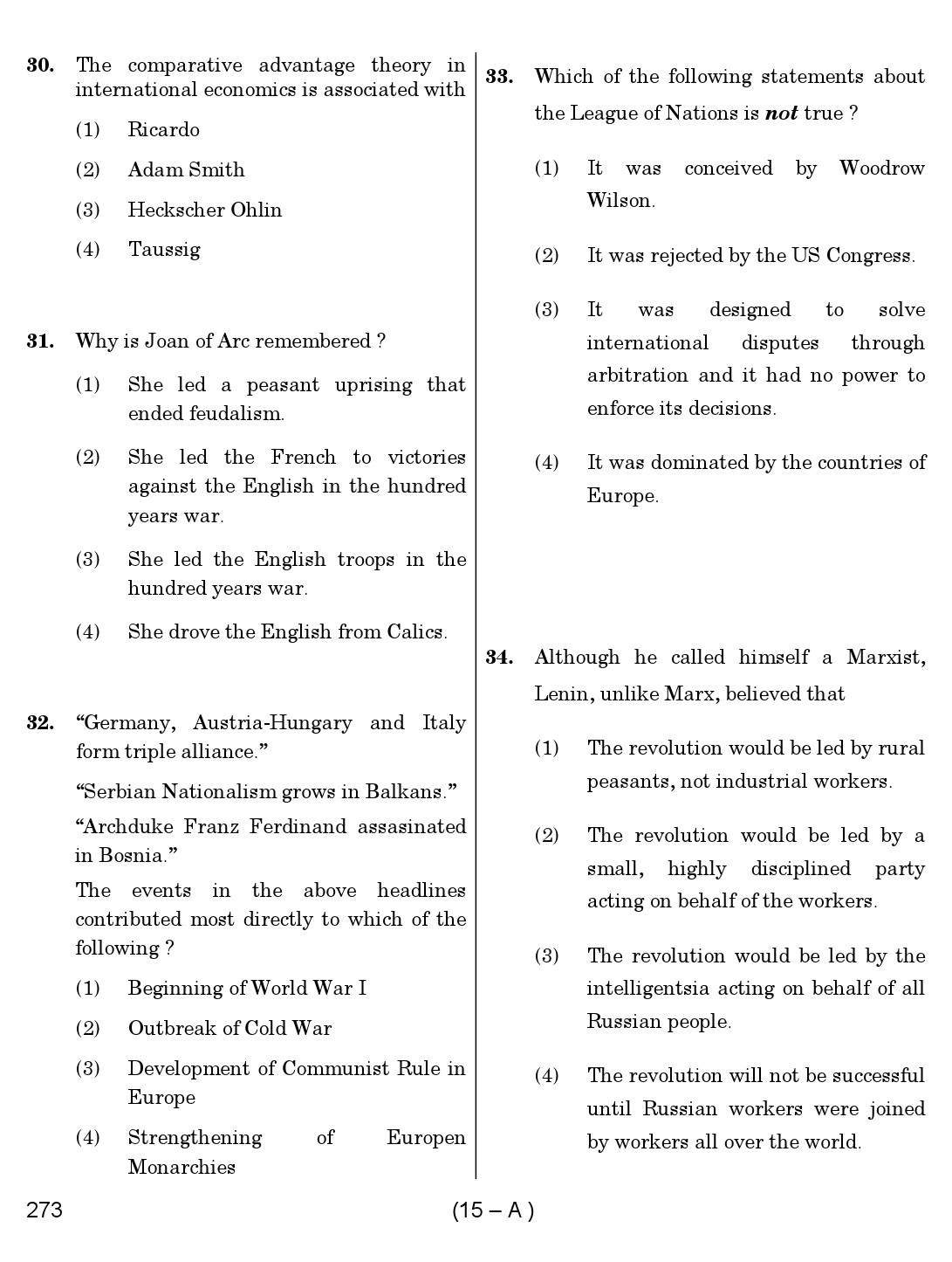 Karnataka PSC Social Science Teacher Exam Sample Question Paper Subject code 273 15