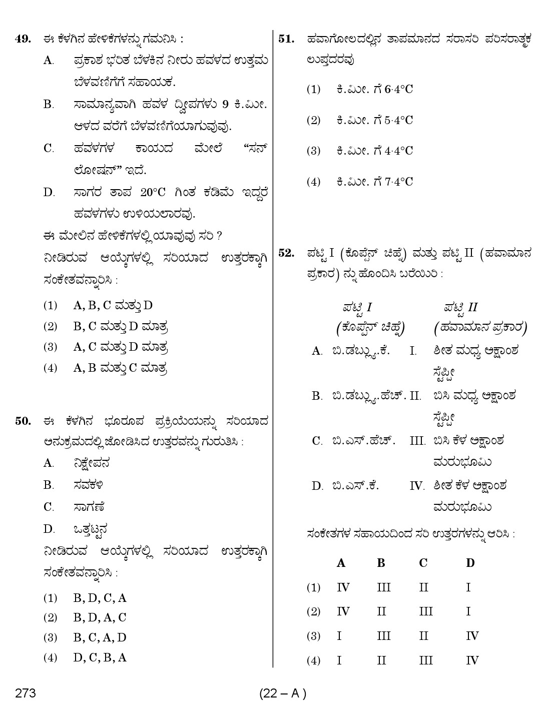 Karnataka PSC Social Science Teacher Exam Sample Question Paper Subject code 273 22