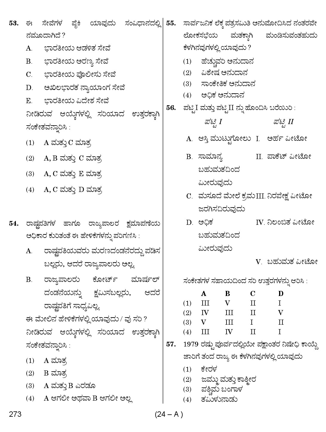 Karnataka PSC Social Science Teacher Exam Sample Question Paper Subject code 273 24
