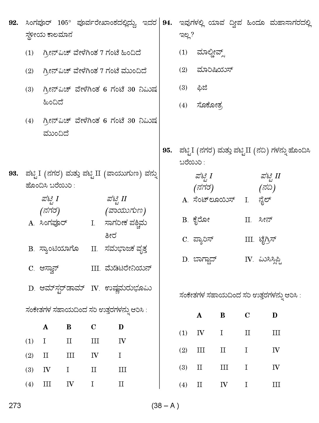 Karnataka PSC Social Science Teacher Exam Sample Question Paper Subject code 273 38