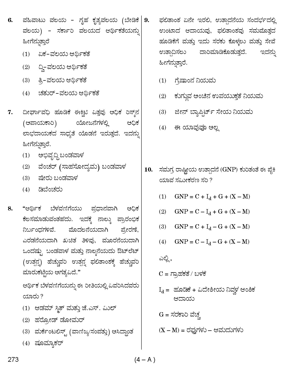 Karnataka PSC Social Science Teacher Exam Sample Question Paper Subject code 273 4