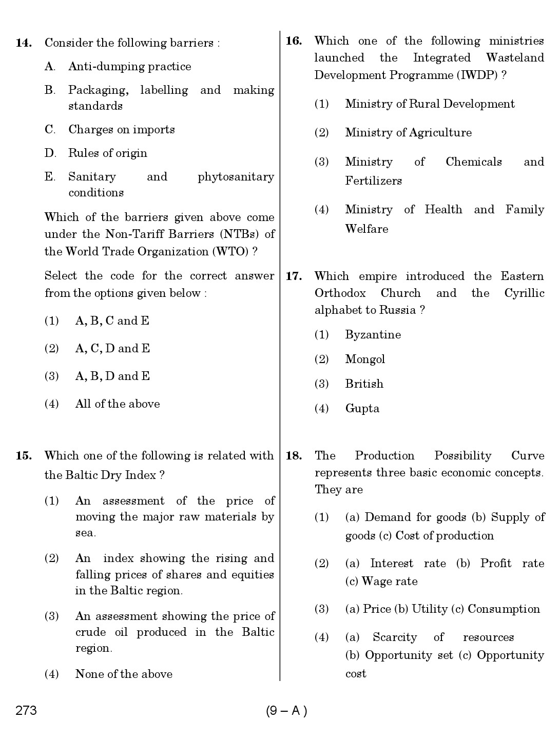 Karnataka PSC Social Science Teacher Exam Sample Question Paper Subject code 273 9