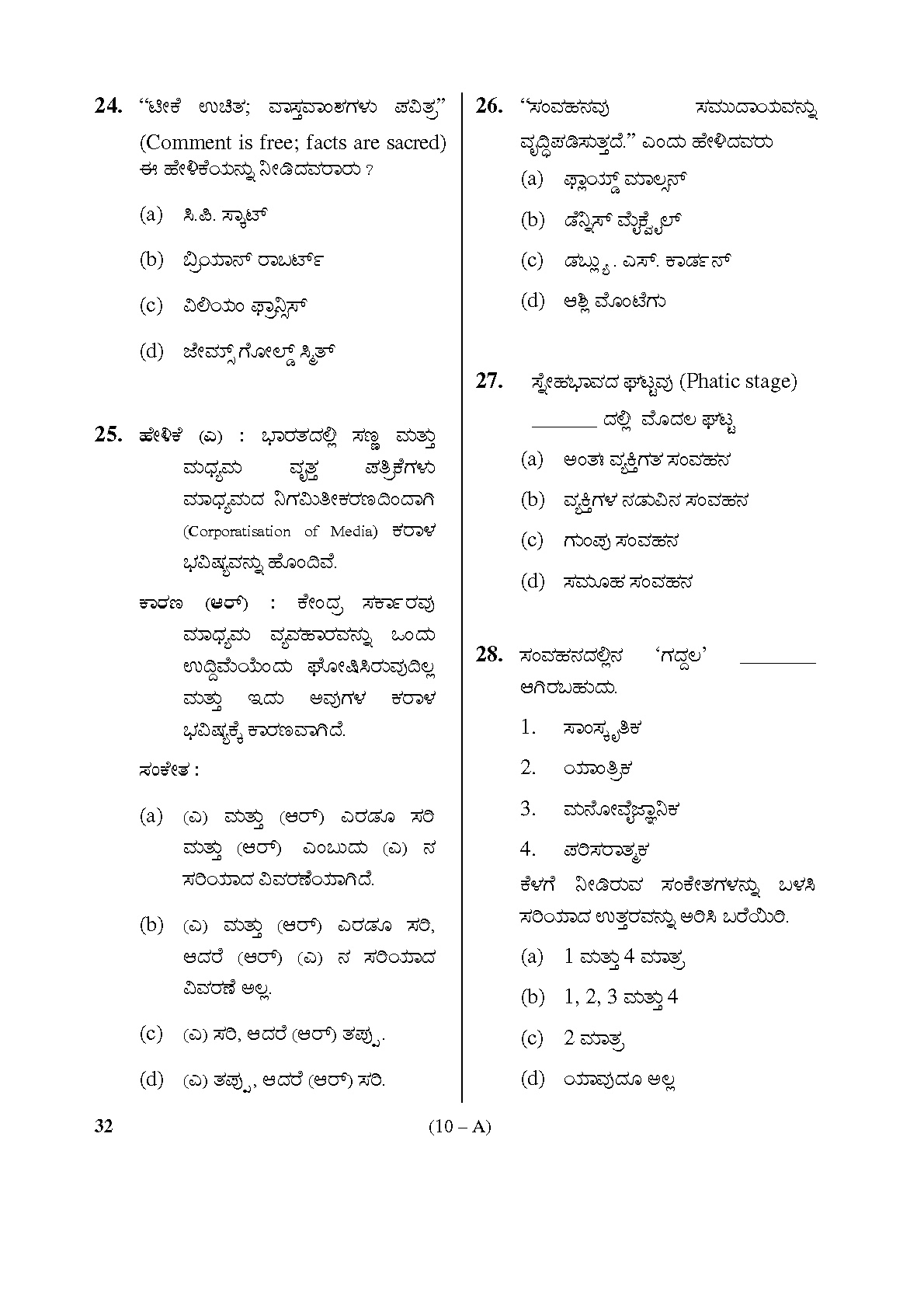 Karnataka PSC Social Science Teacher Exam Sample Question Paper Subject code 32 10