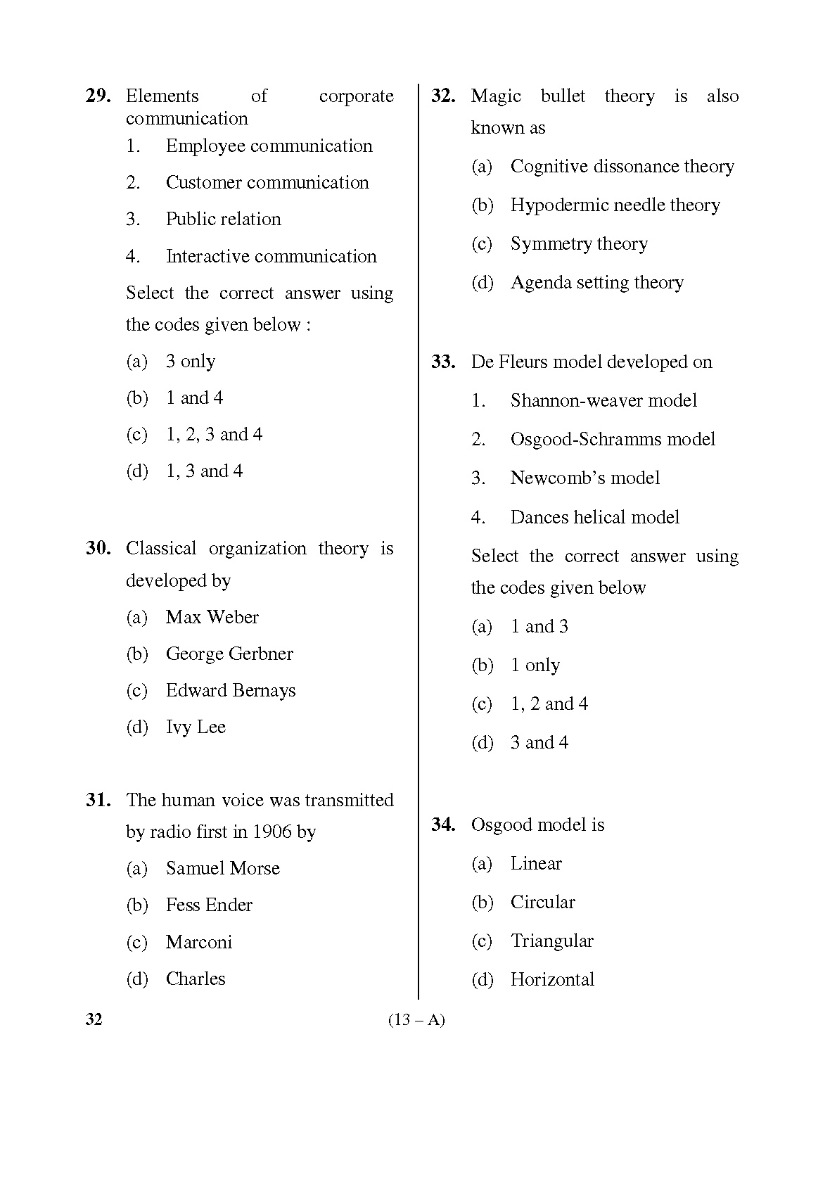 Karnataka PSC Social Science Teacher Exam Sample Question Paper Subject code 32 13