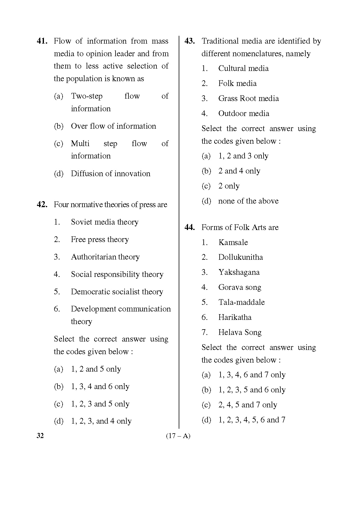 Karnataka PSC Social Science Teacher Exam Sample Question Paper Subject code 32 17