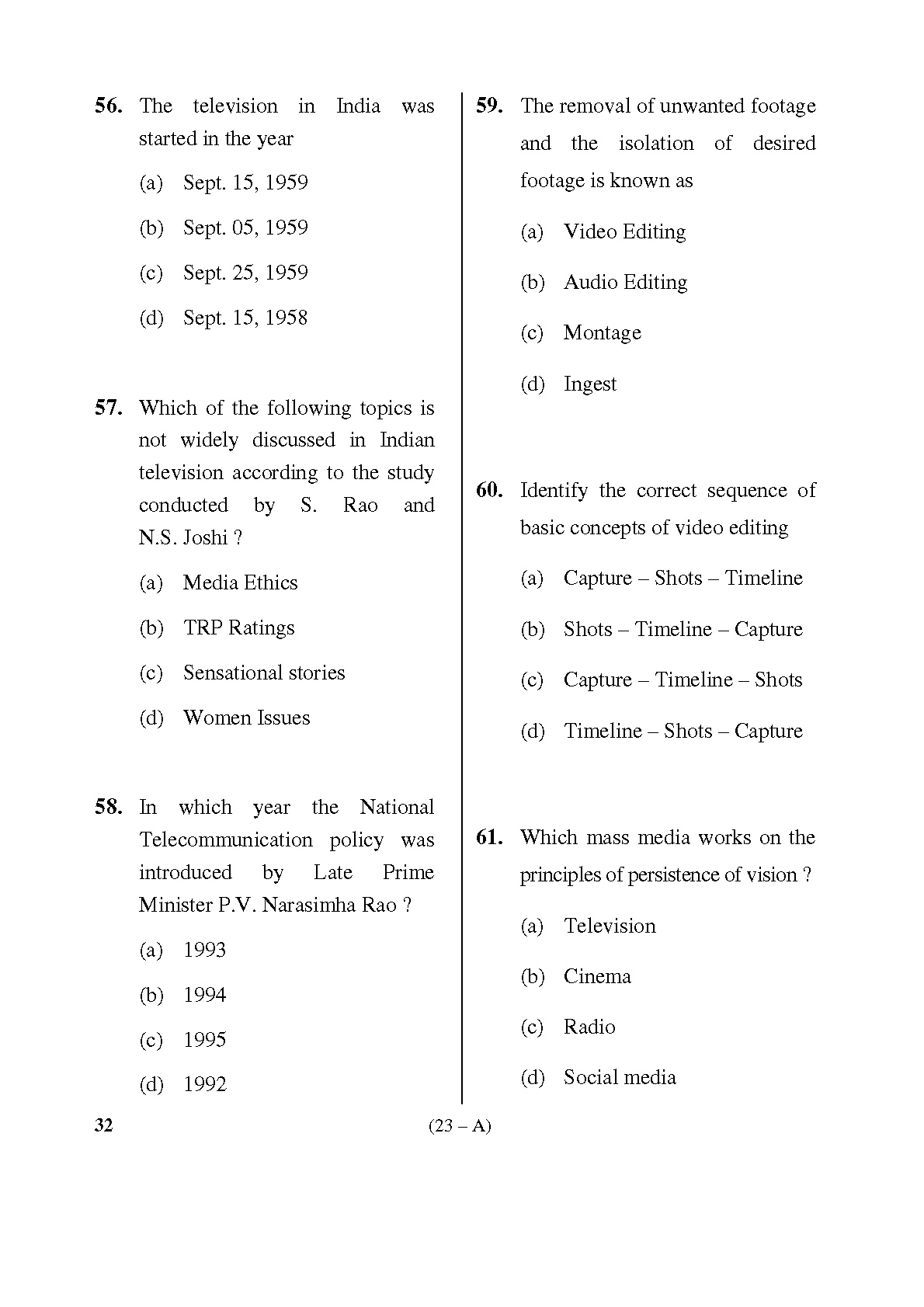 Karnataka PSC Social Science Teacher Exam Sample Question Paper Subject code 32 23