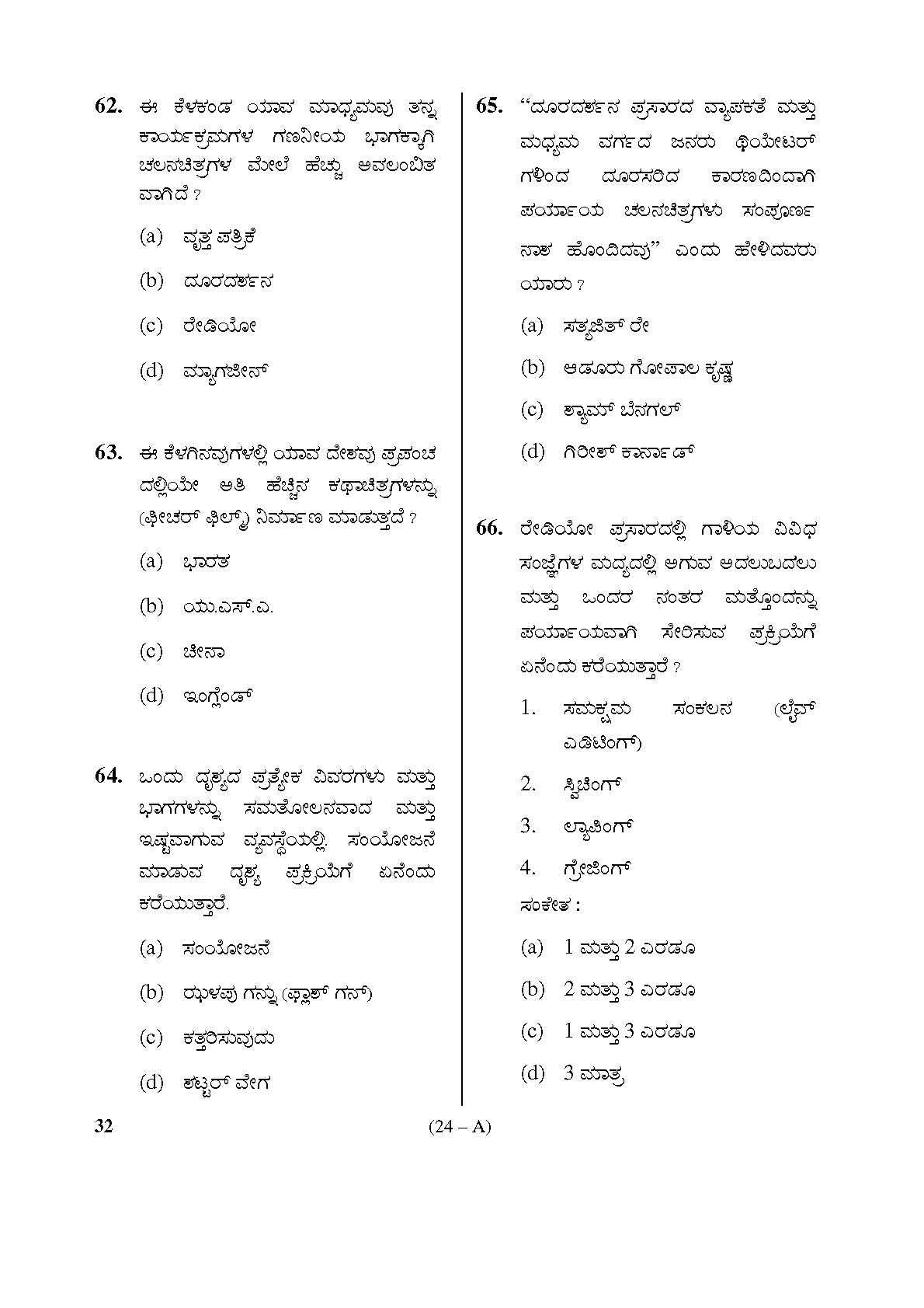 Karnataka PSC Social Science Teacher Exam Sample Question Paper Subject code 32 24