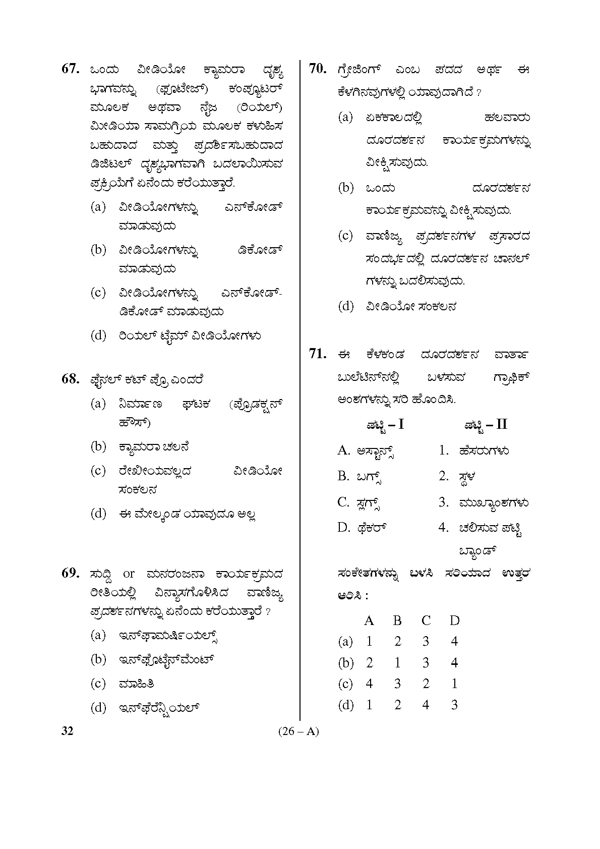 Karnataka PSC Social Science Teacher Exam Sample Question Paper Subject code 32 26