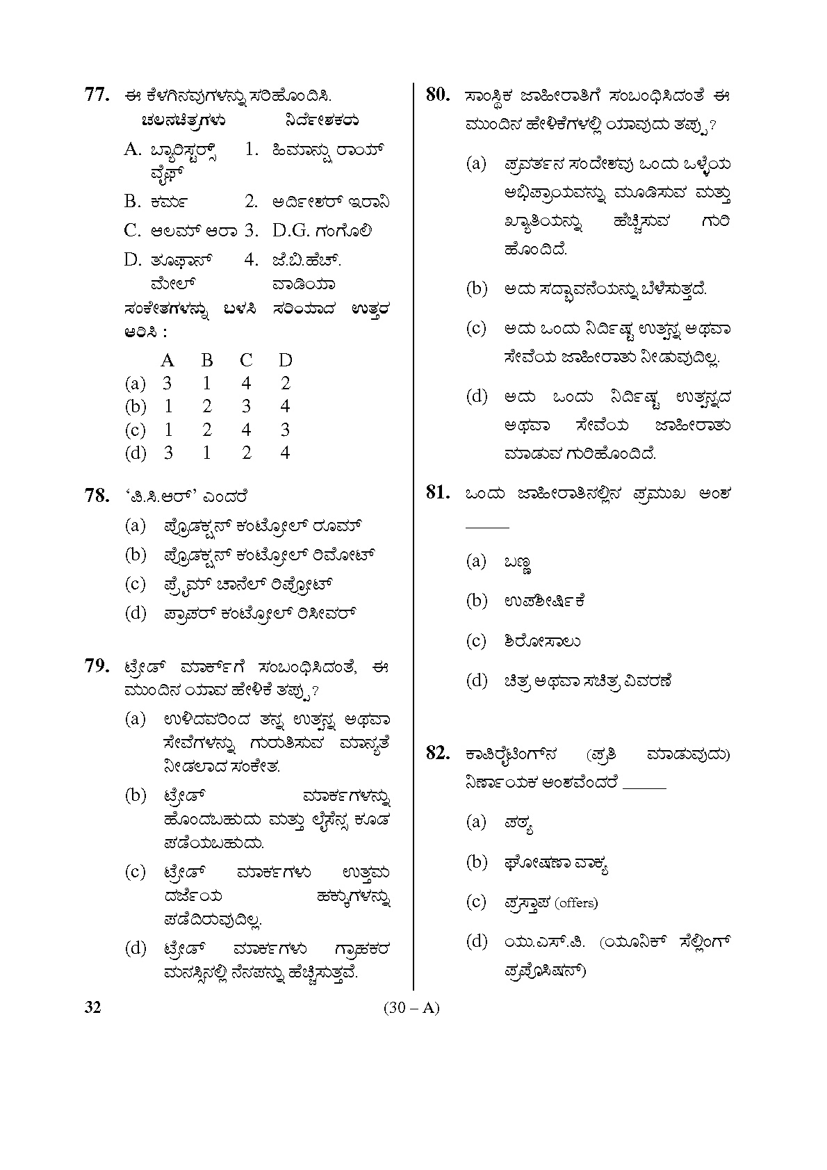 Karnataka PSC Social Science Teacher Exam Sample Question Paper Subject code 32 30