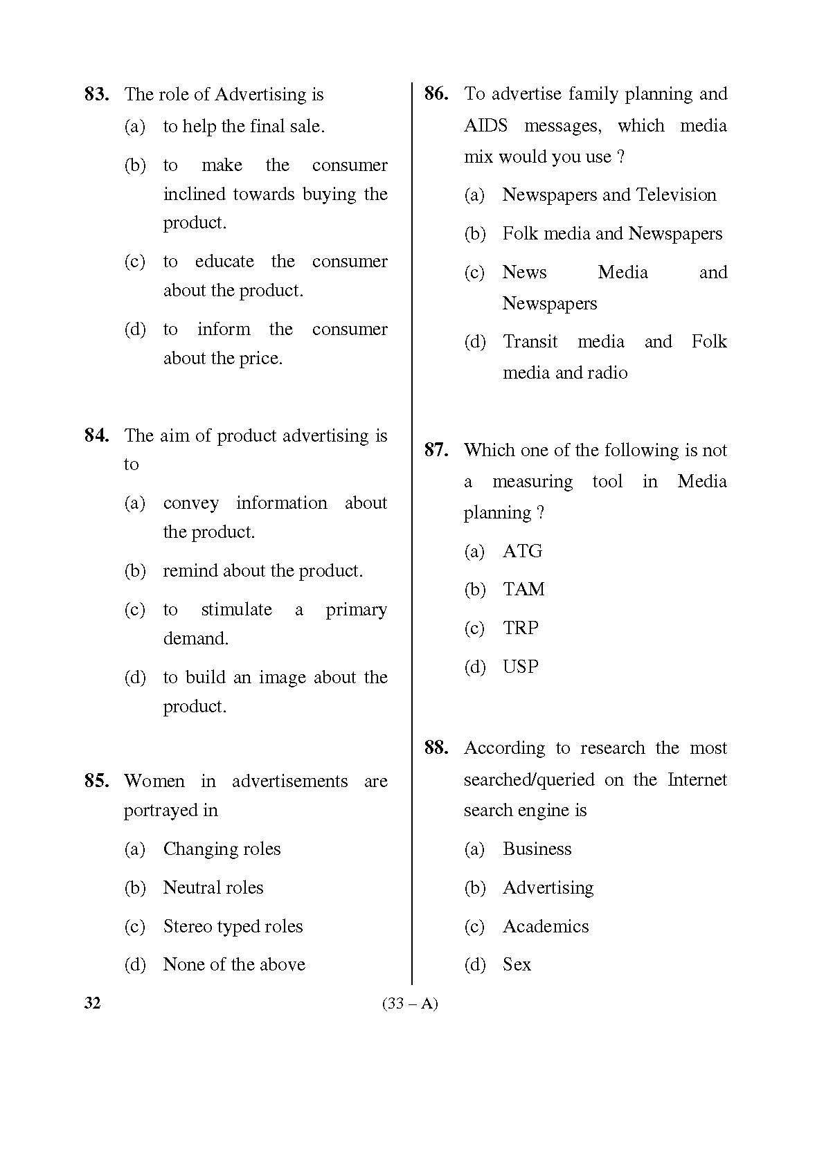 Karnataka PSC Social Science Teacher Exam Sample Question Paper Subject code 32 33