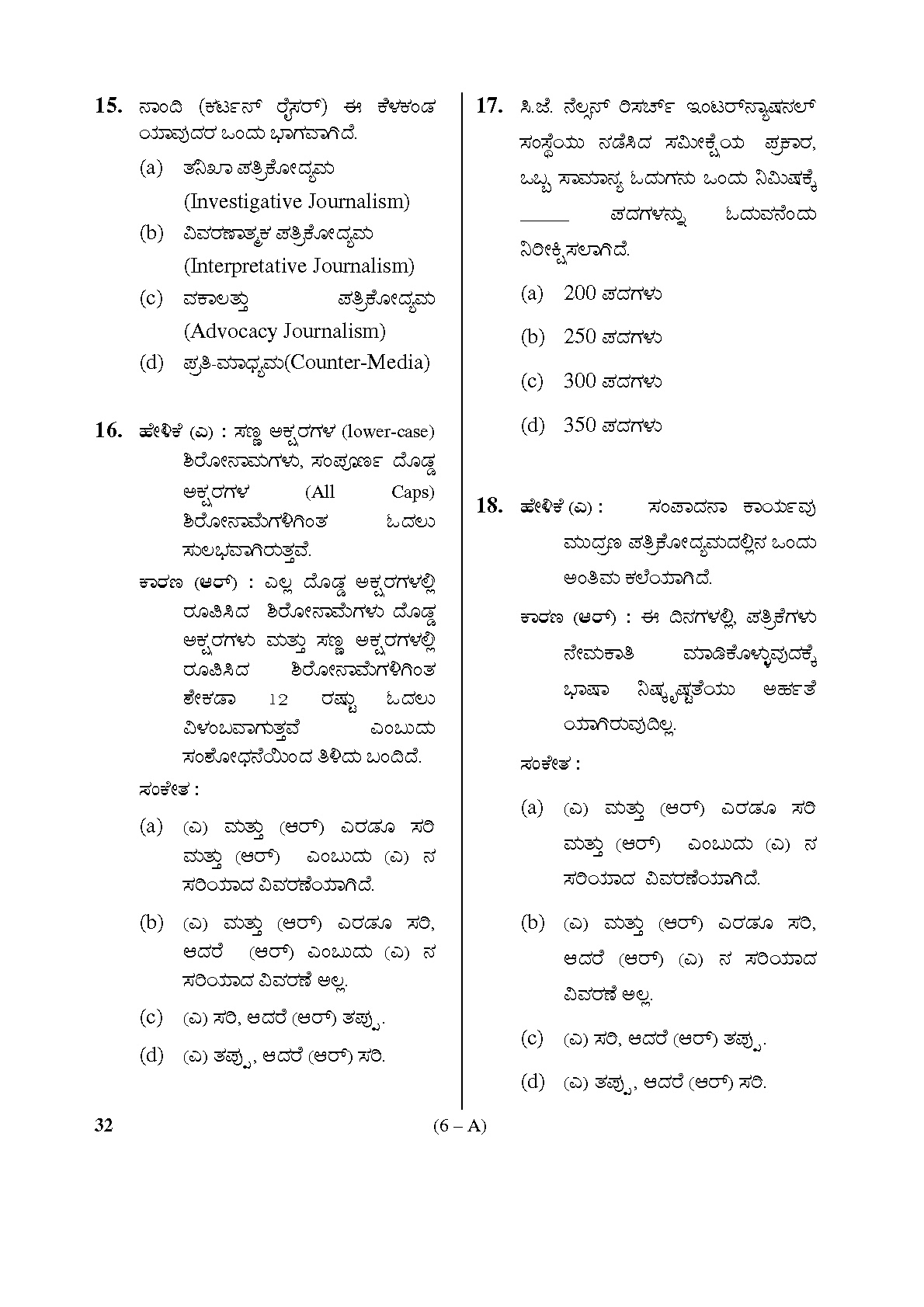 Karnataka PSC Social Science Teacher Exam Sample Question Paper Subject code 32 6