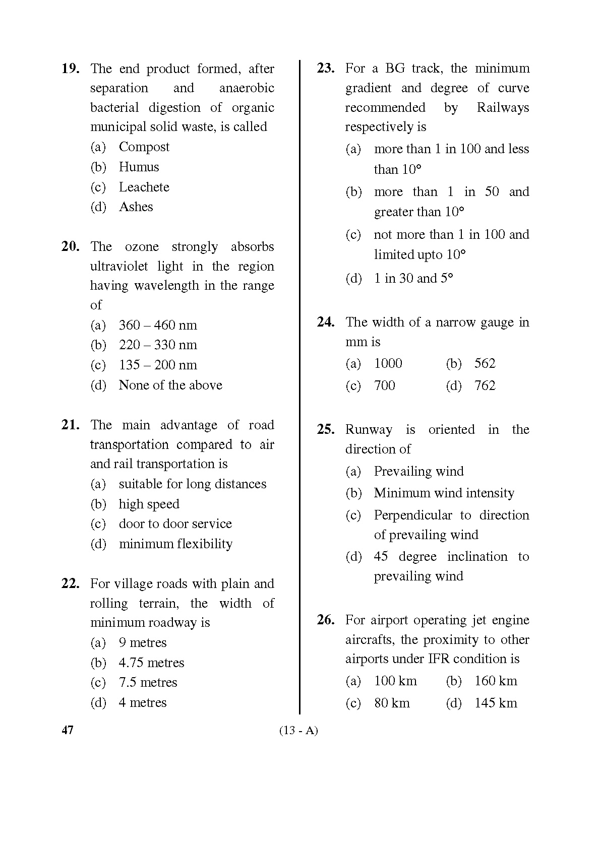 Karnataka PSC Town Planners Exam Sample Question Paper 12