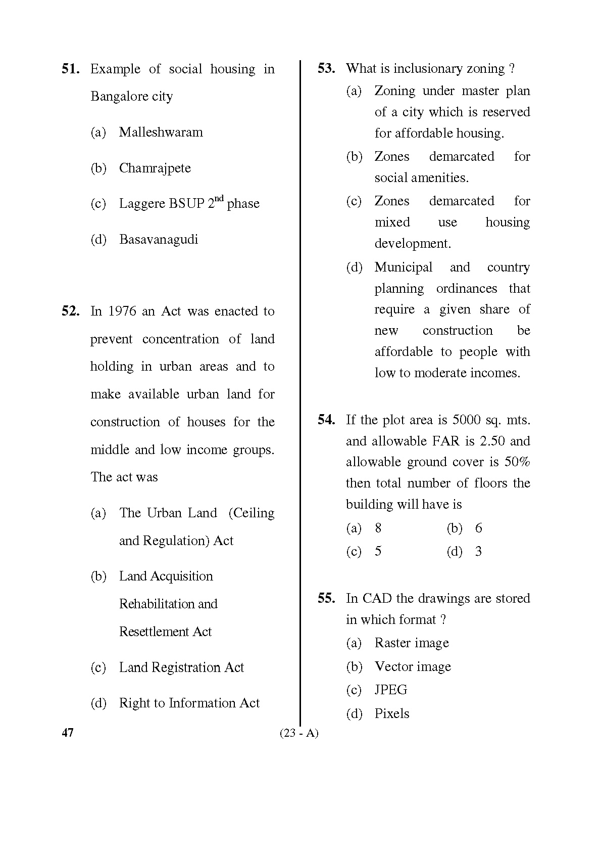 Karnataka PSC Town Planners Exam Sample Question Paper 22