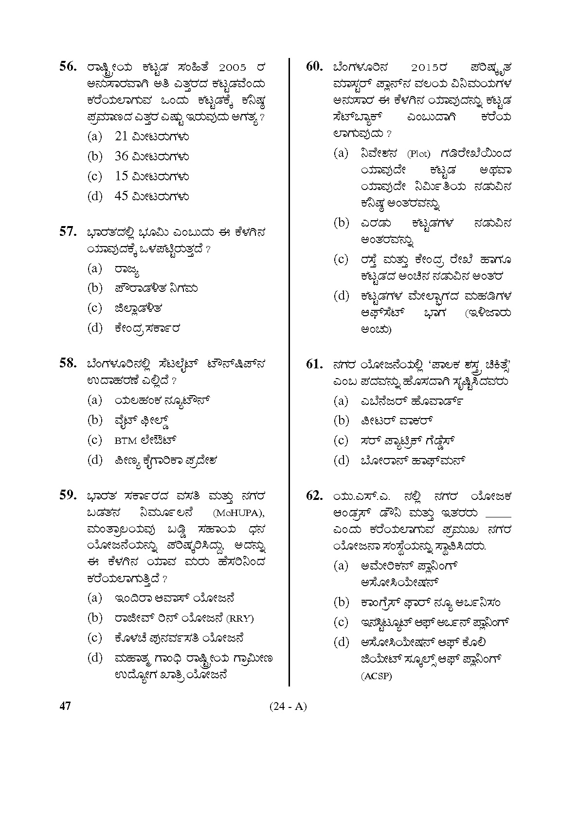 Karnataka PSC Town Planners Exam Sample Question Paper 23