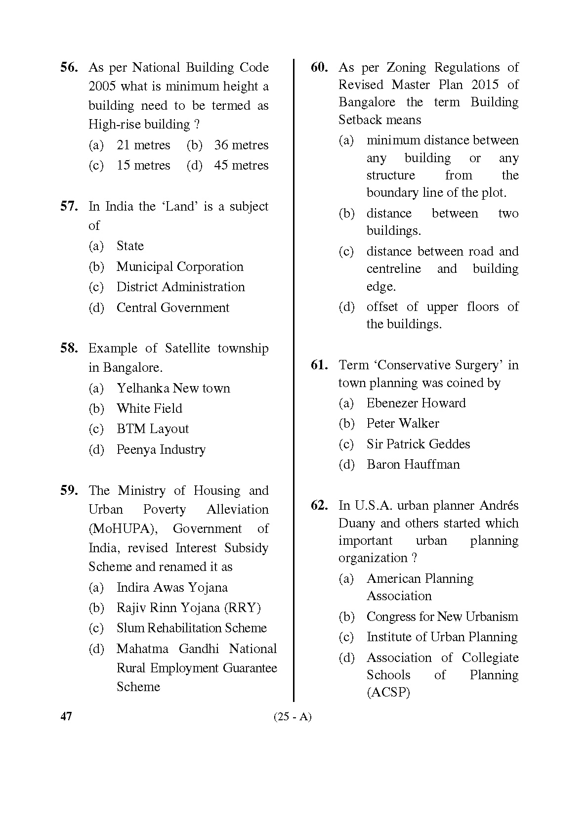 Karnataka PSC Town Planners Exam Sample Question Paper 24
