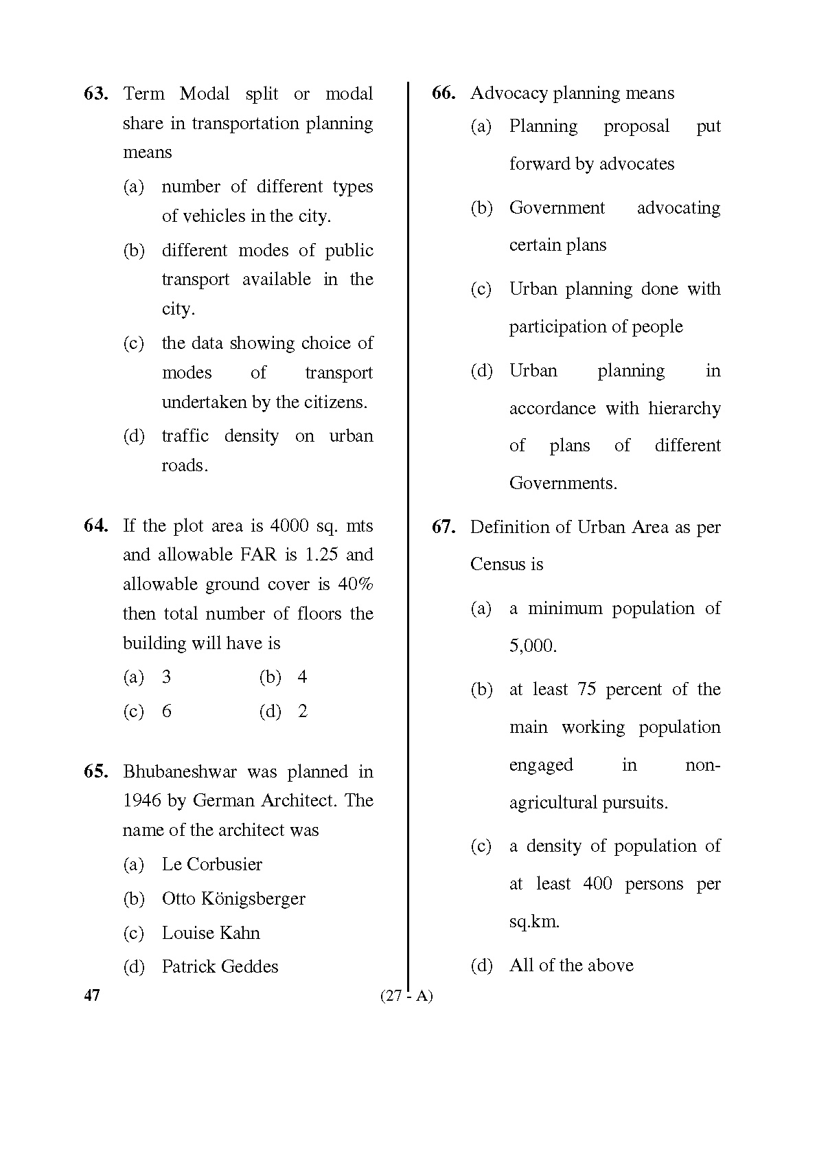 Karnataka PSC Town Planners Exam Sample Question Paper 26
